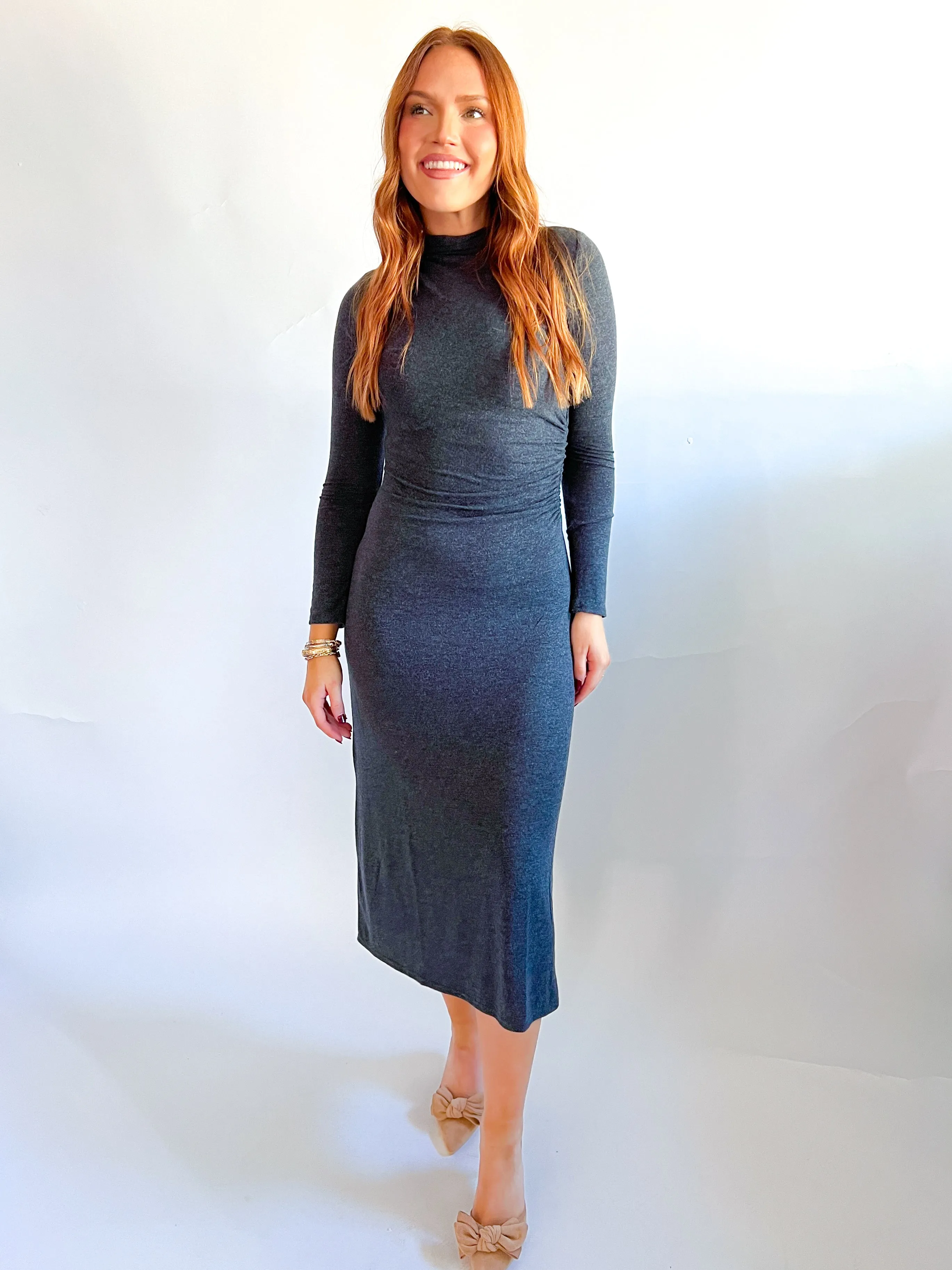 Margaret Charcoal Knit Midi Dress