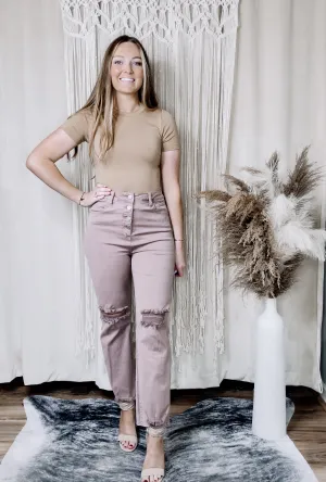 Mauve Tummy Control Crop Jean