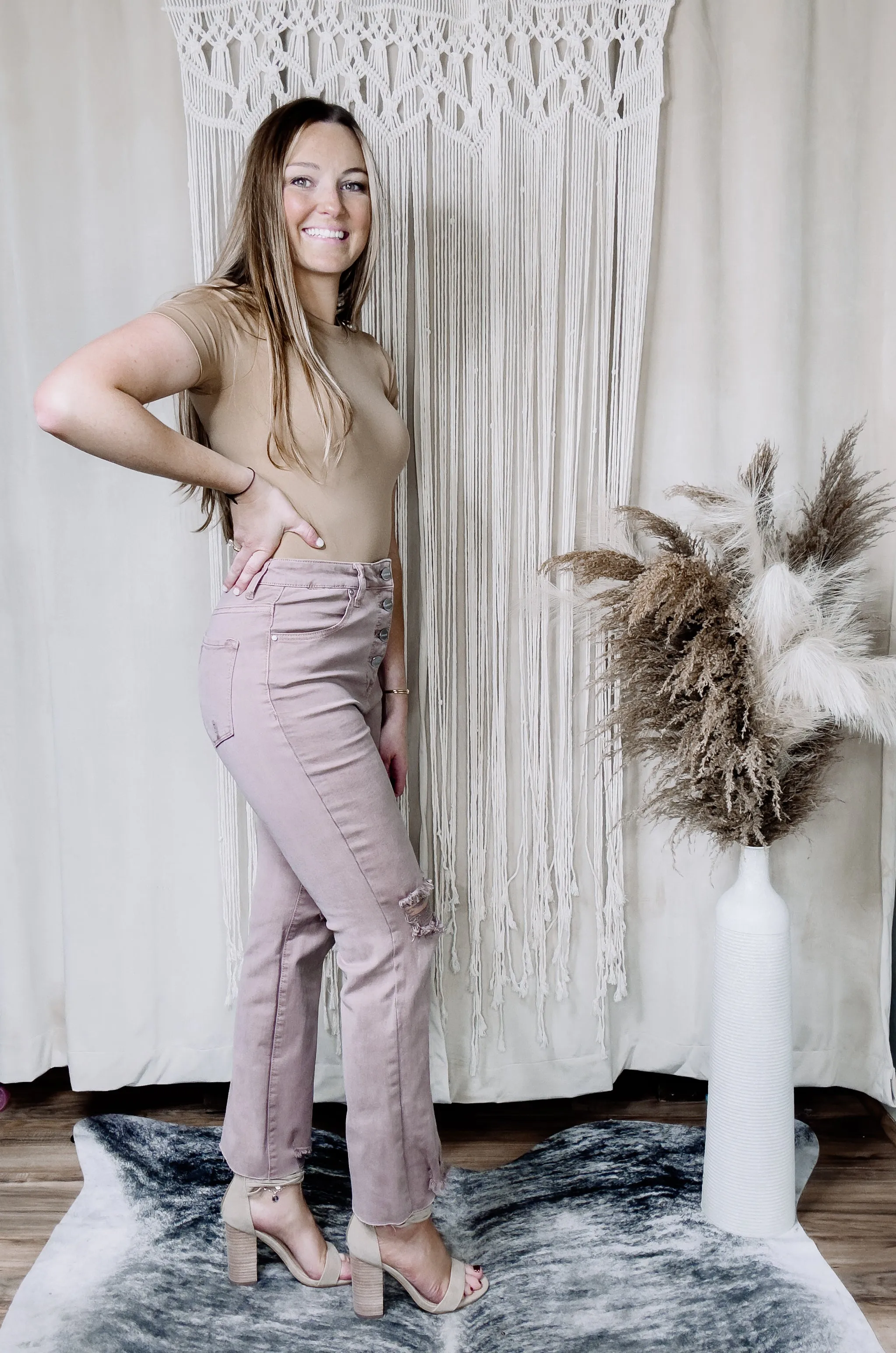 Mauve Tummy Control Crop Jean