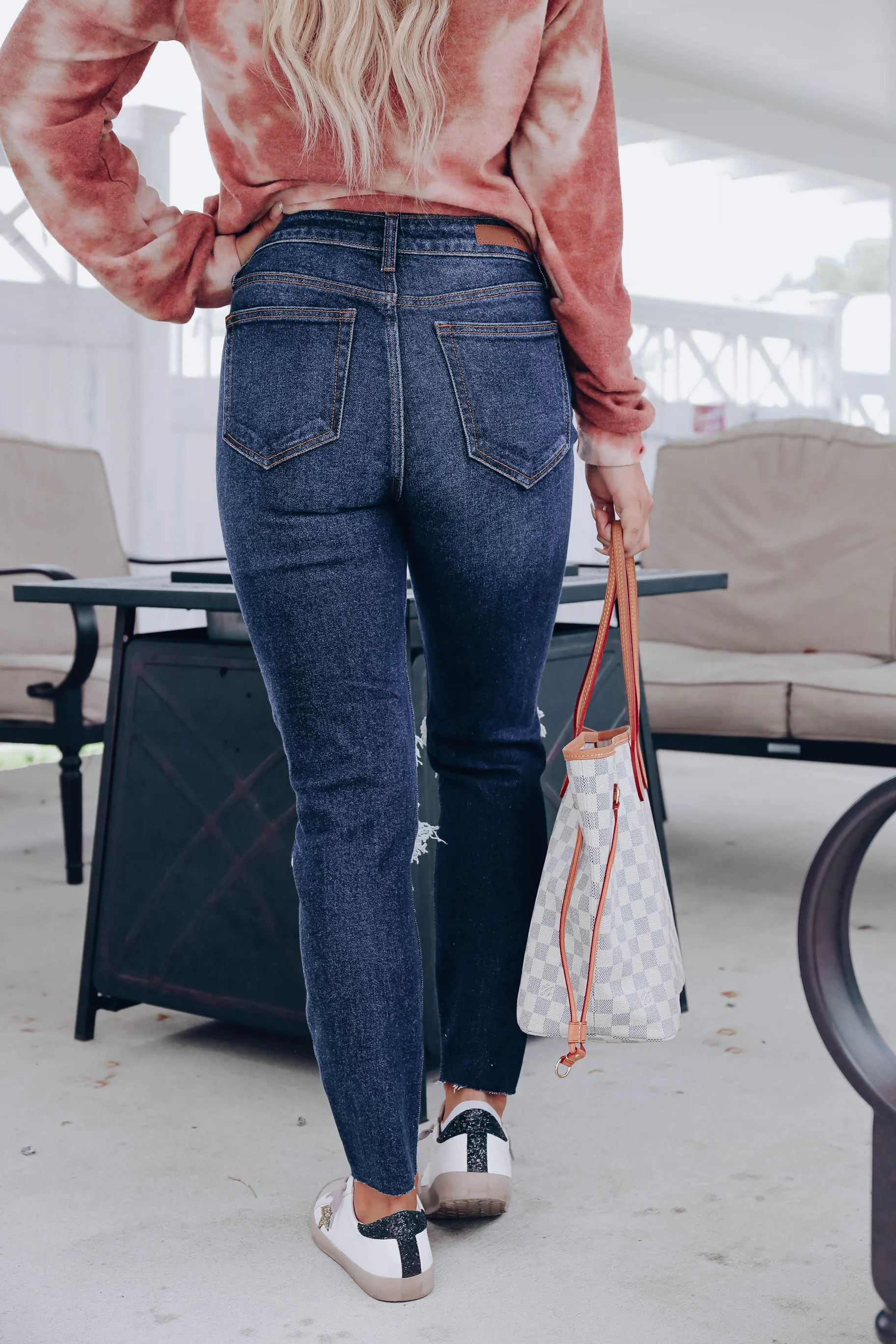 Megan Distressed Mom Jeans - Dark Wash