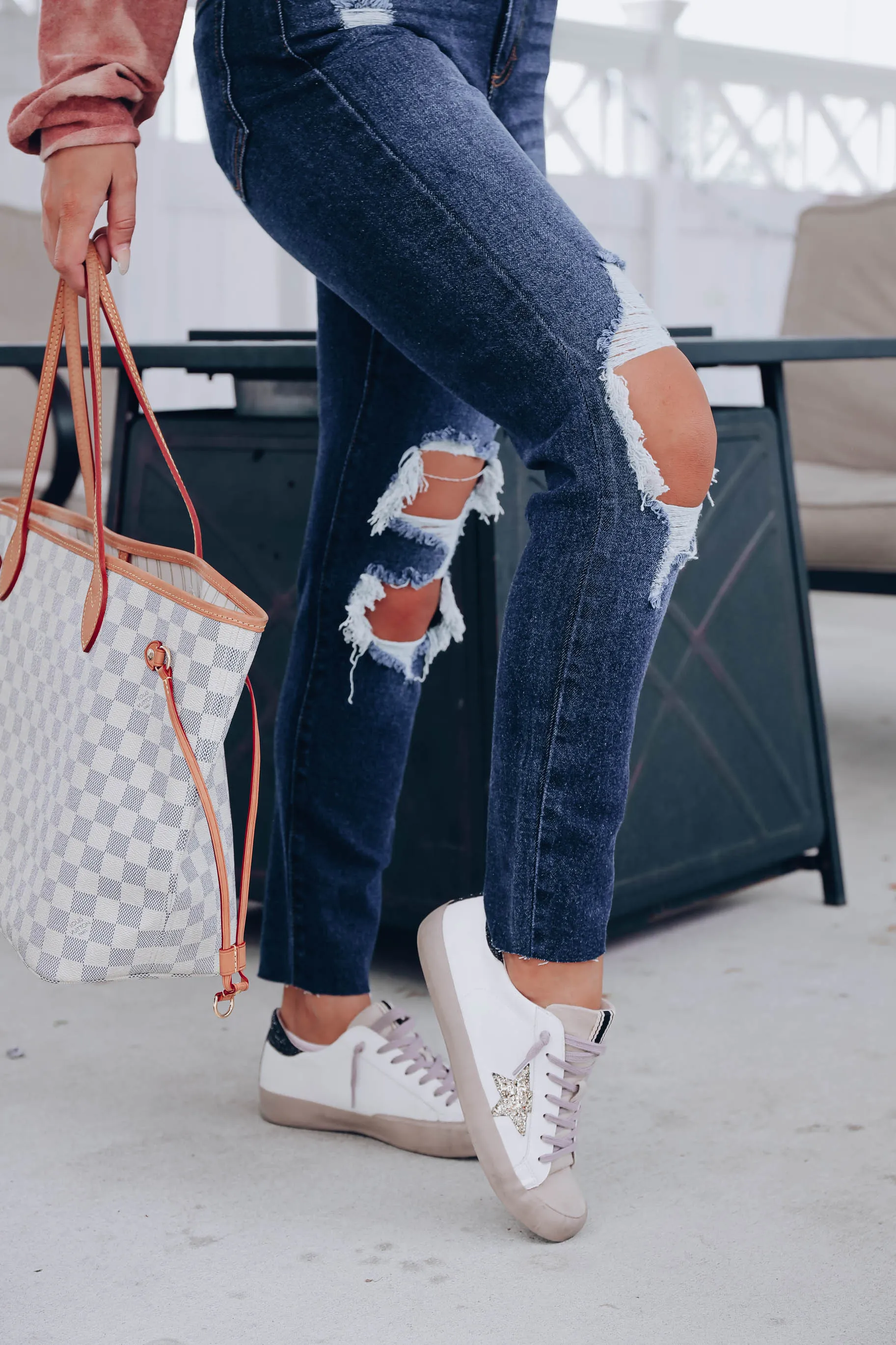 Megan Distressed Mom Jeans - Dark Wash