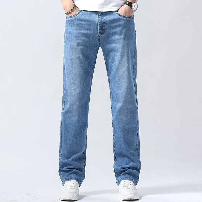 Men's Ice Silk Light Blue Loose Fit Jeans