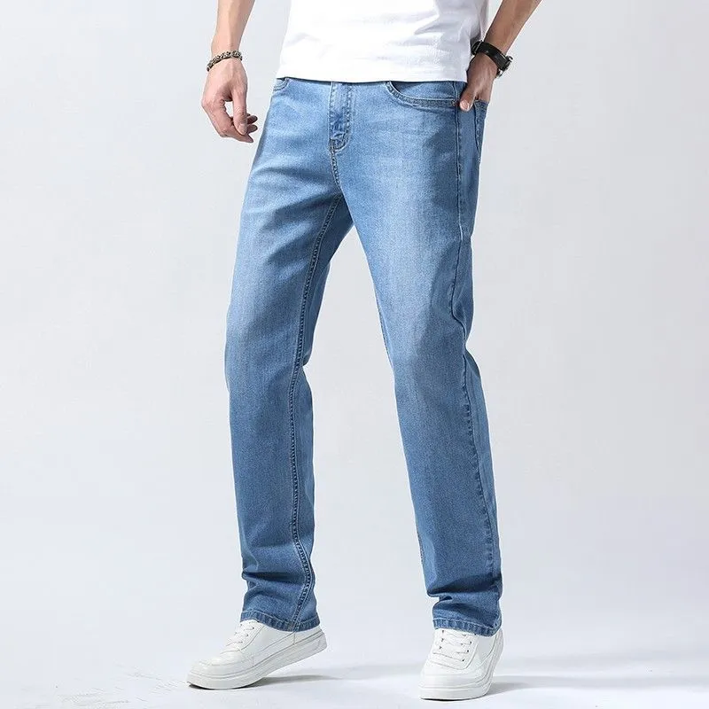 Men's Ice Silk Light Blue Loose Fit Jeans