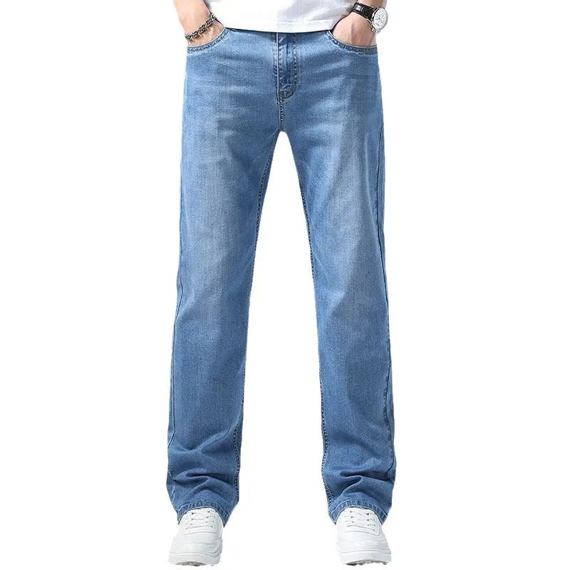 Men's Ice Silk Light Blue Loose Fit Jeans