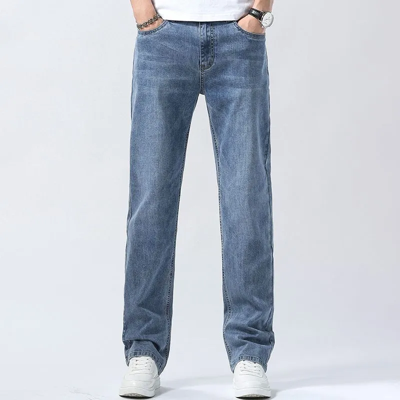 Men's Ice Silk Light Blue Loose Fit Jeans