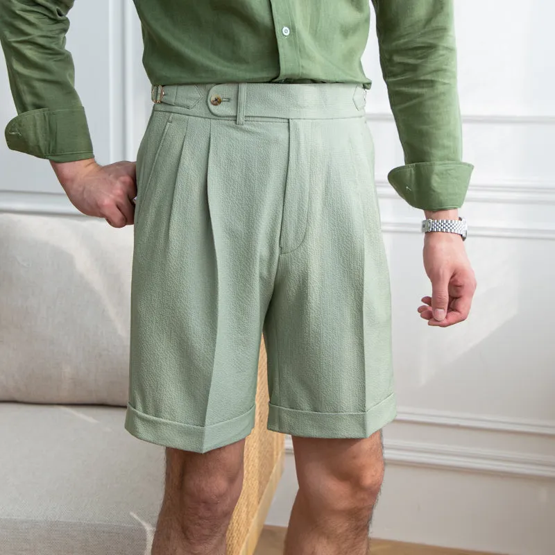 Men's Tailored Pleated High-Waisted Shorts with Cuffed Hem – Smart Casual Summer Fashion