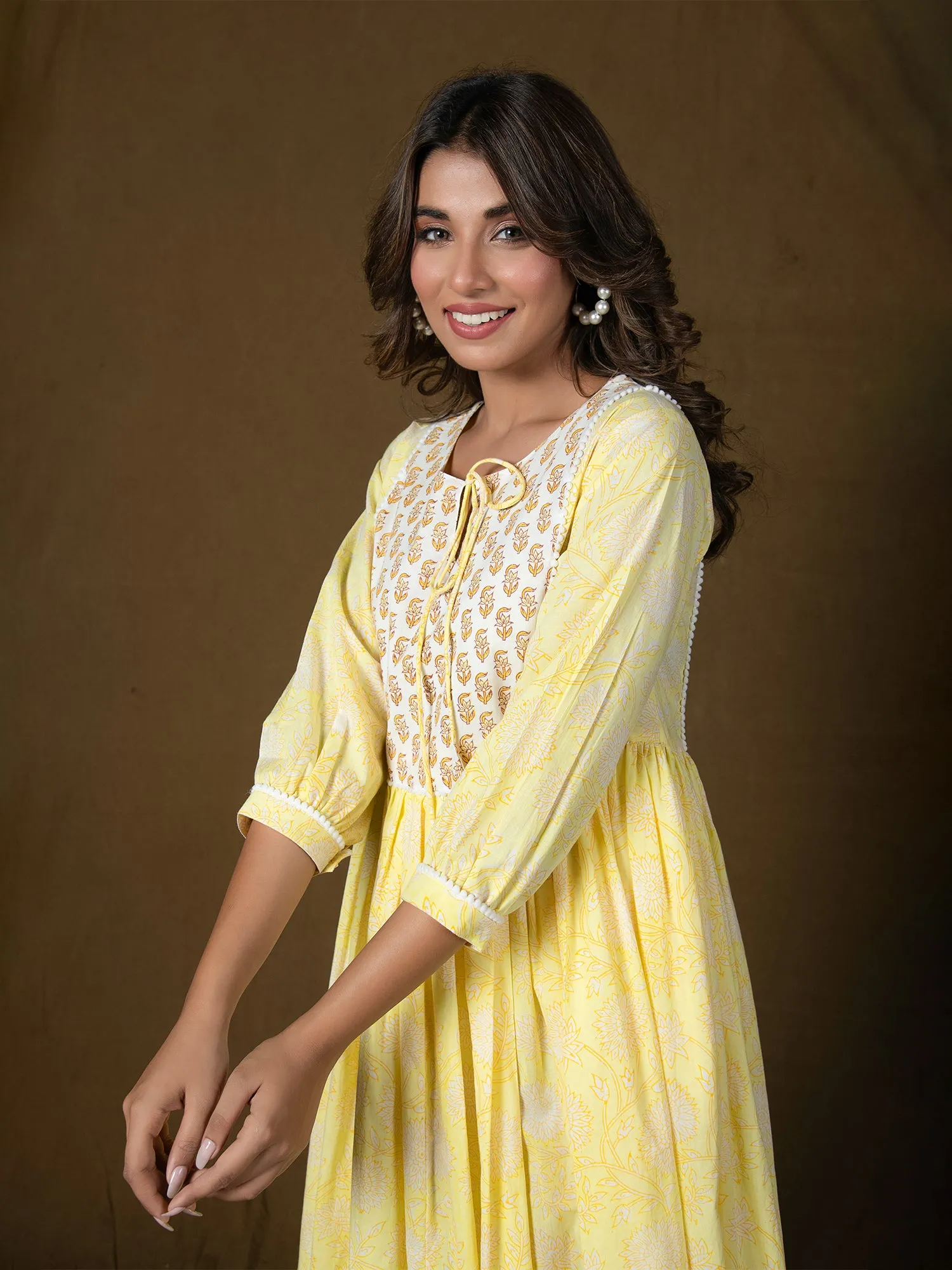MULMUL RAGINI FLORAL BLOCK PRINTED DRESS