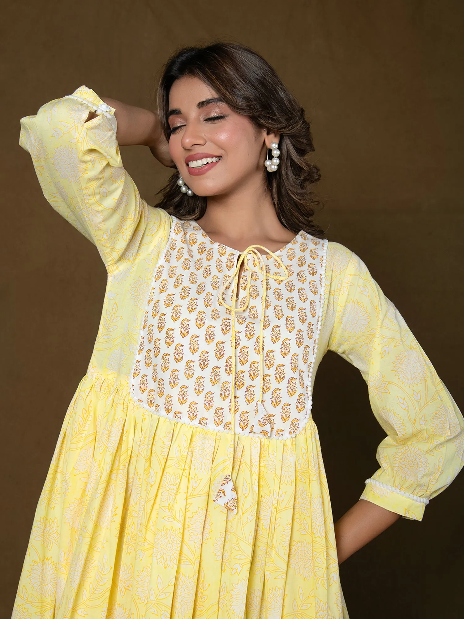 MULMUL RAGINI FLORAL BLOCK PRINTED DRESS