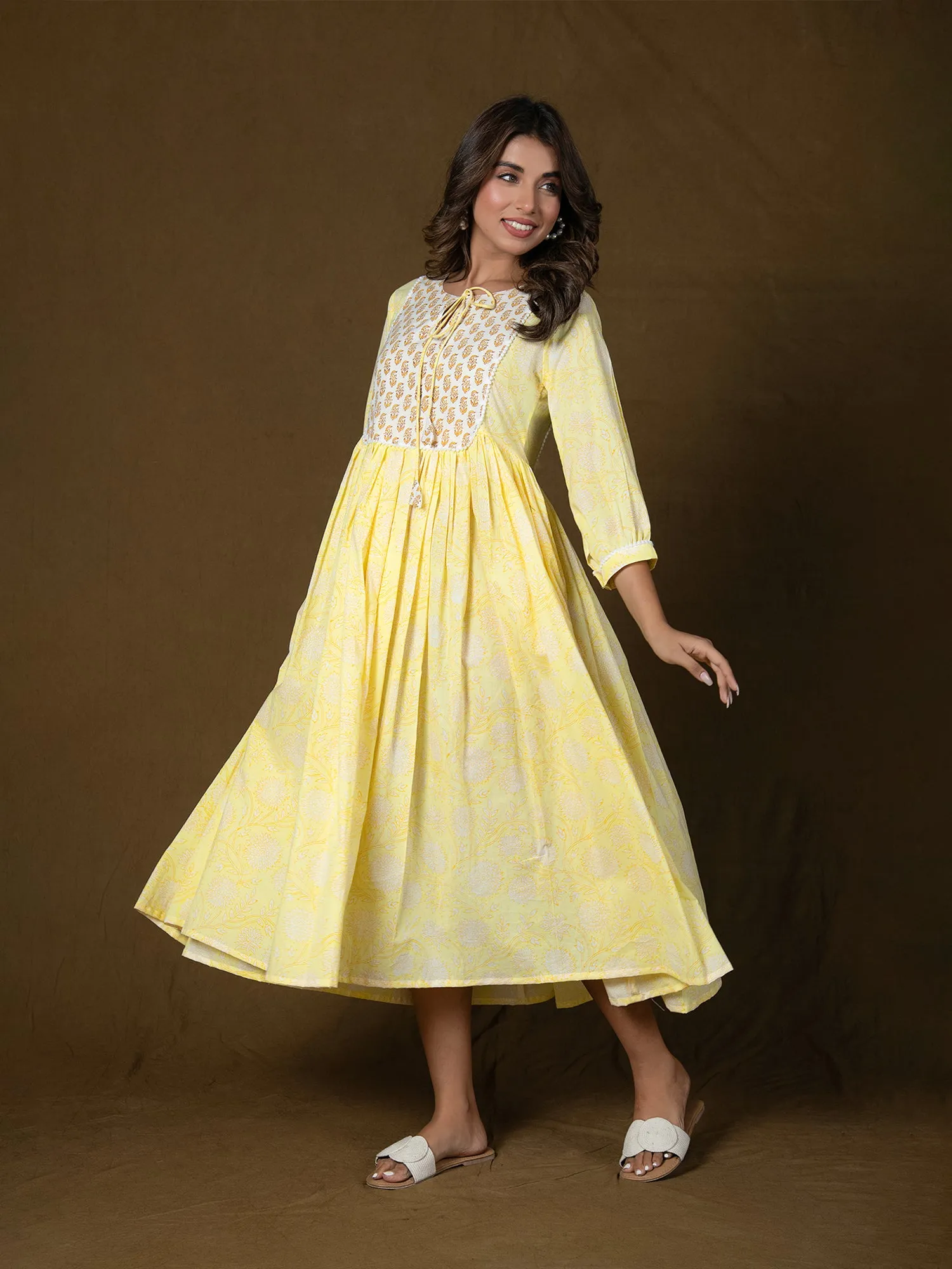 MULMUL RAGINI FLORAL BLOCK PRINTED DRESS