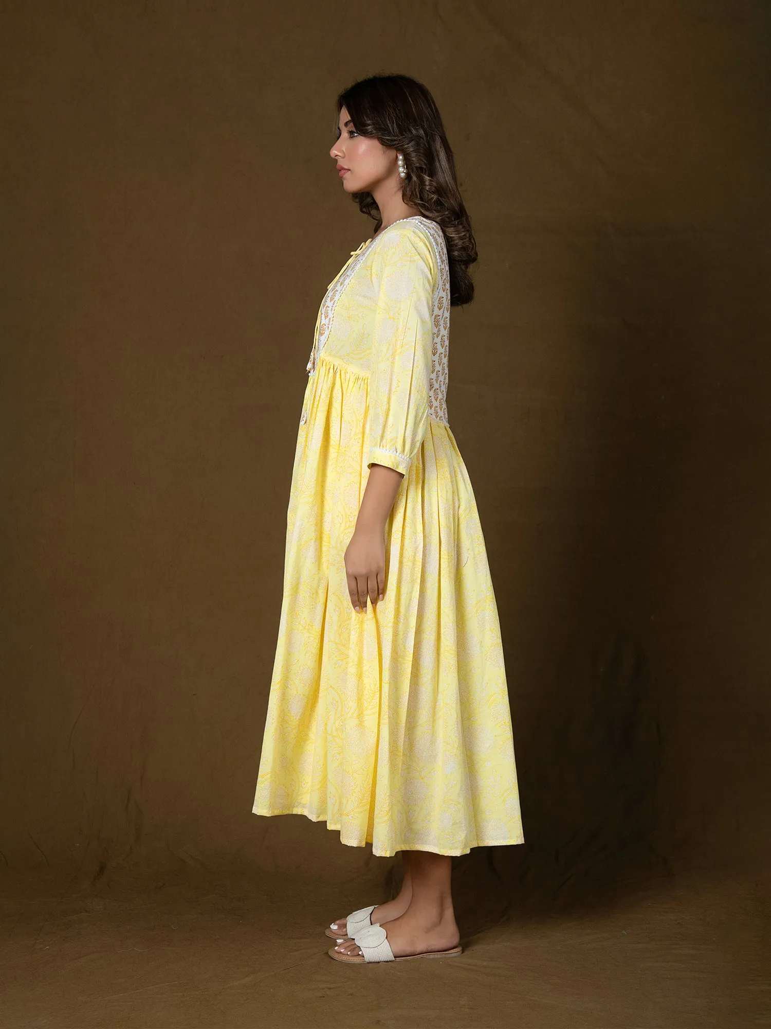 MULMUL RAGINI FLORAL BLOCK PRINTED DRESS