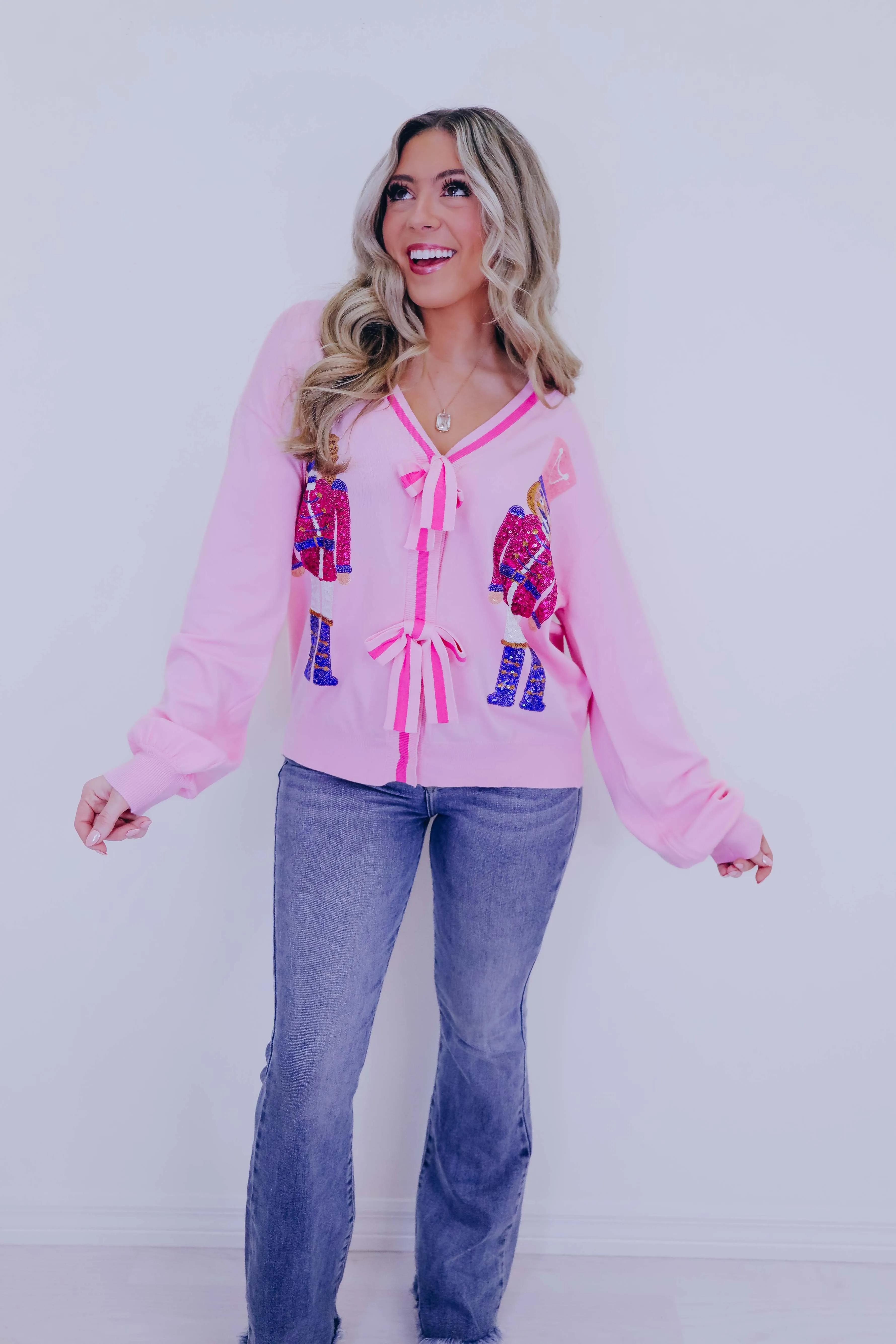 ***Naiya Sequin Nutcracker N Bow Cardigan - 3 Colors SAMPLE