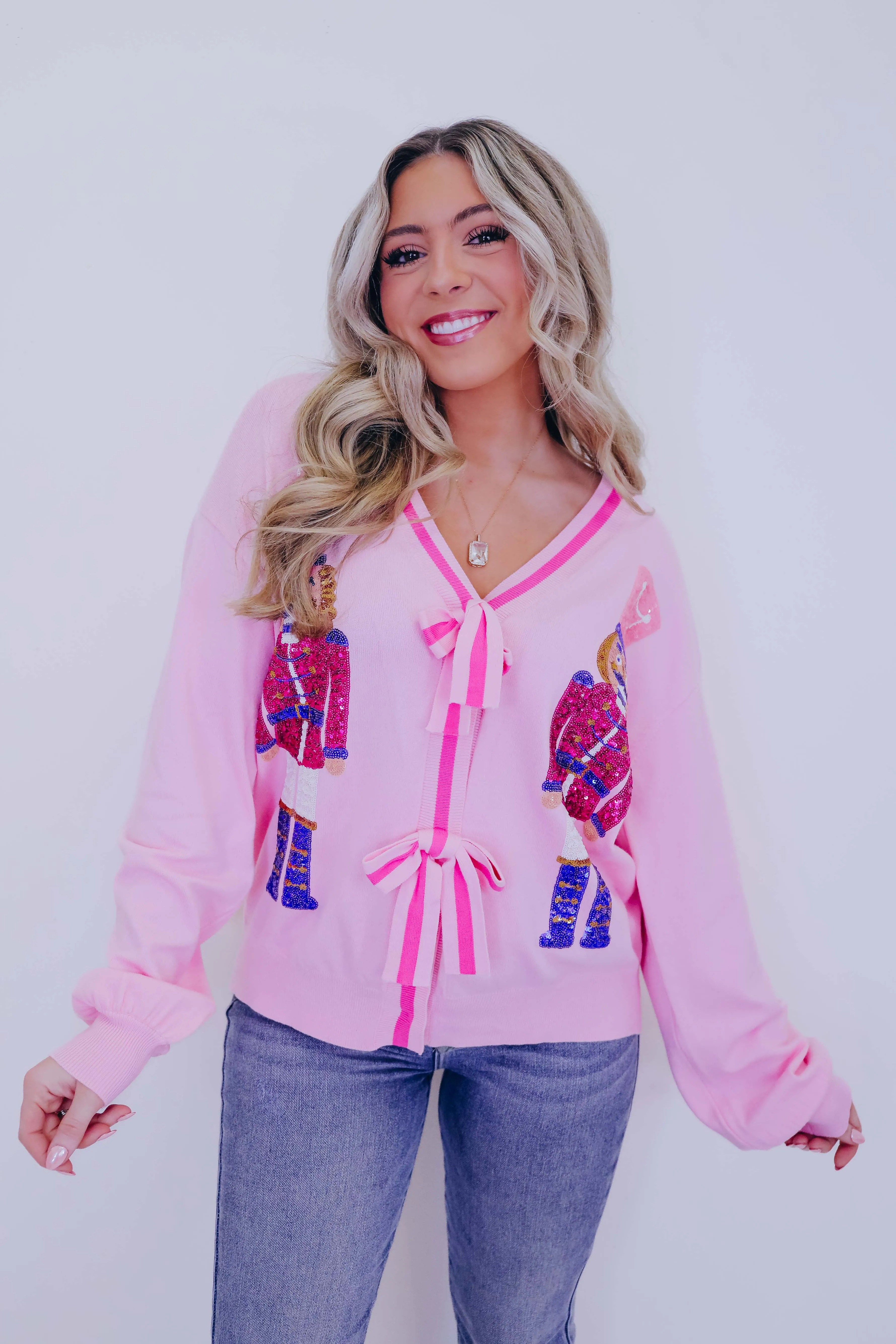 ***Naiya Sequin Nutcracker N Bow Cardigan - 3 Colors SAMPLE