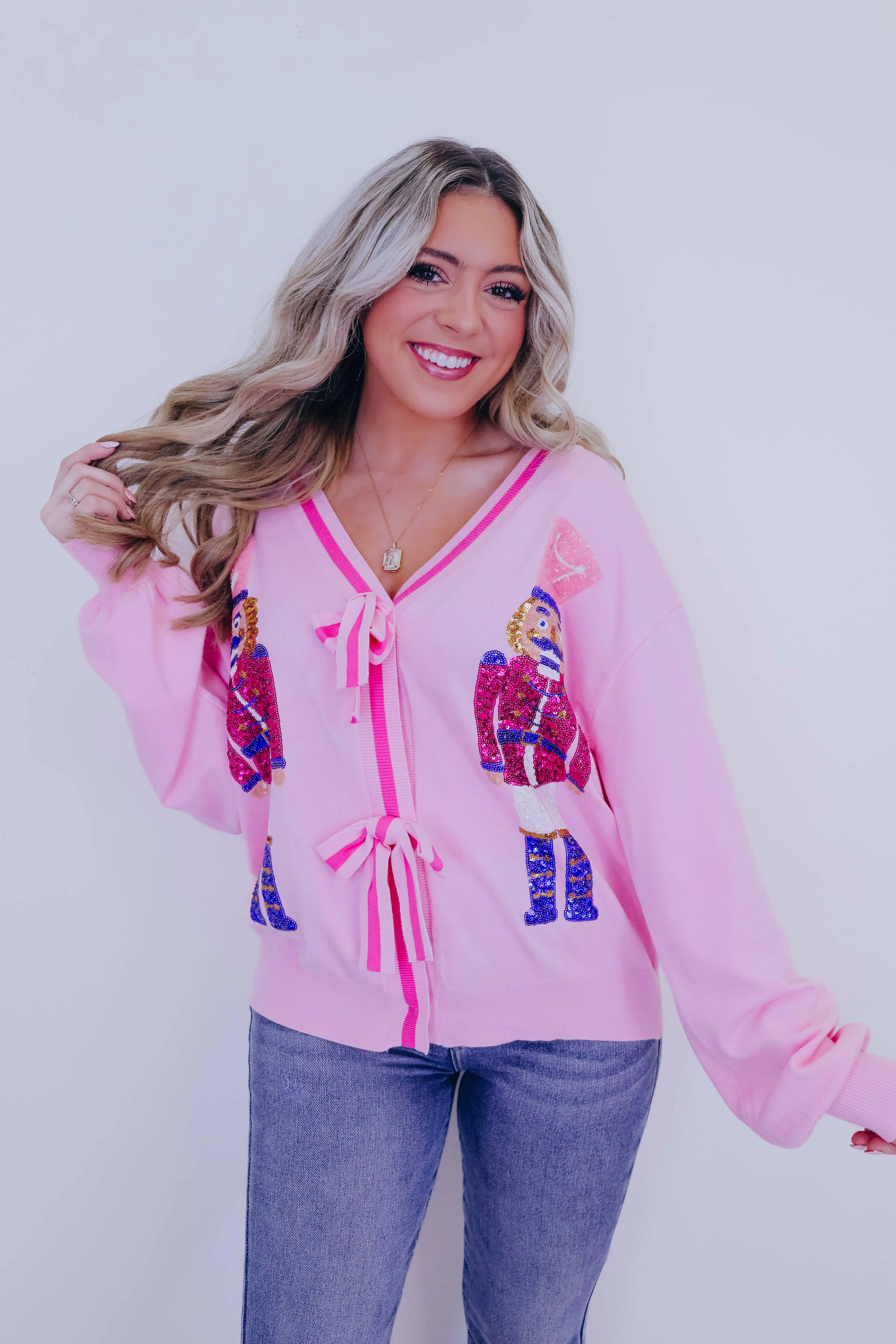 ***Naiya Sequin Nutcracker N Bow Cardigan - 3 Colors SAMPLE