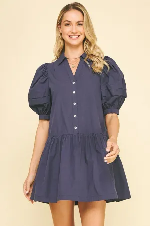 Navy Darling Puff Sleeve Dress