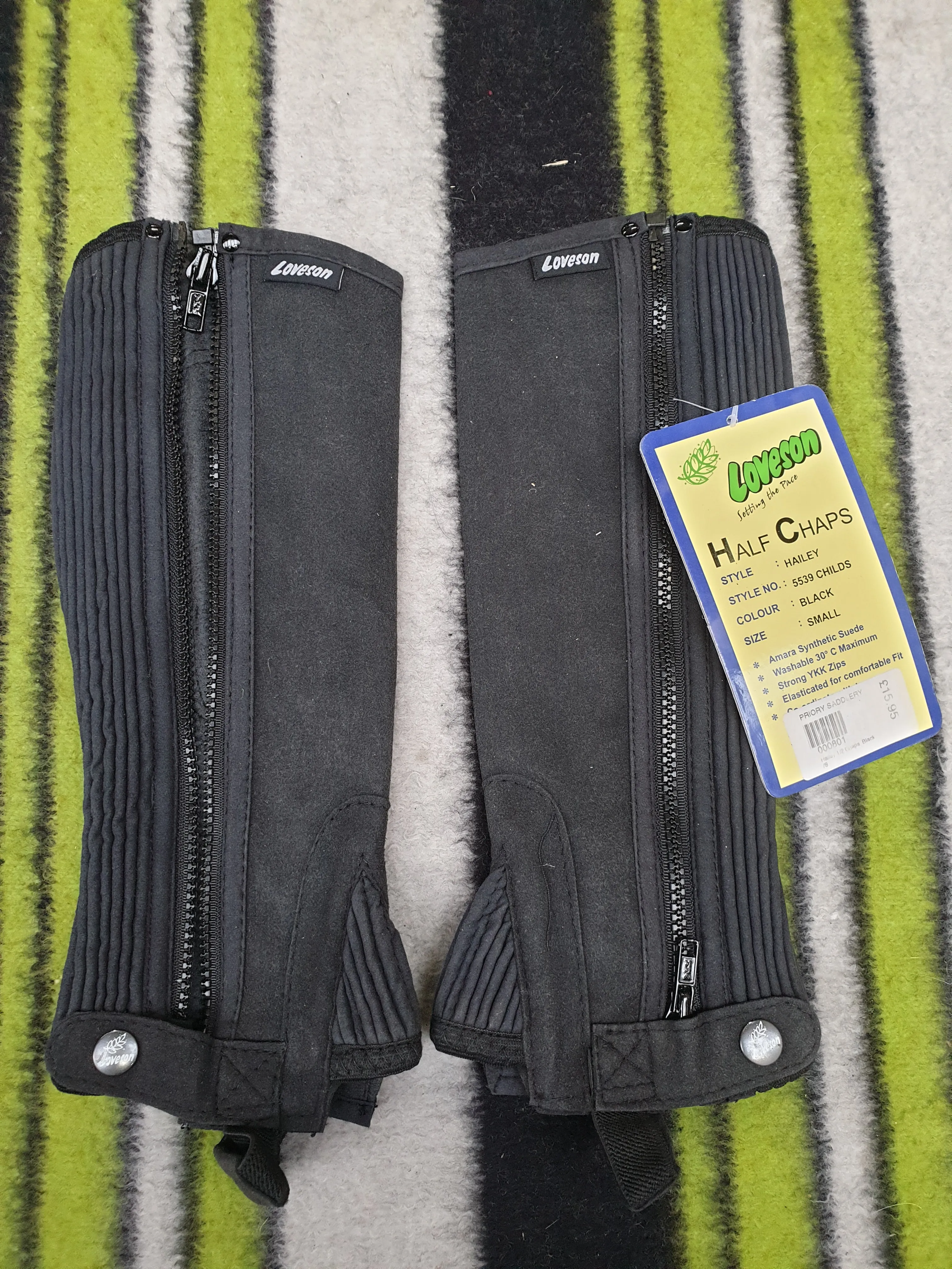 NEW loveson chaps, black childs small, suede