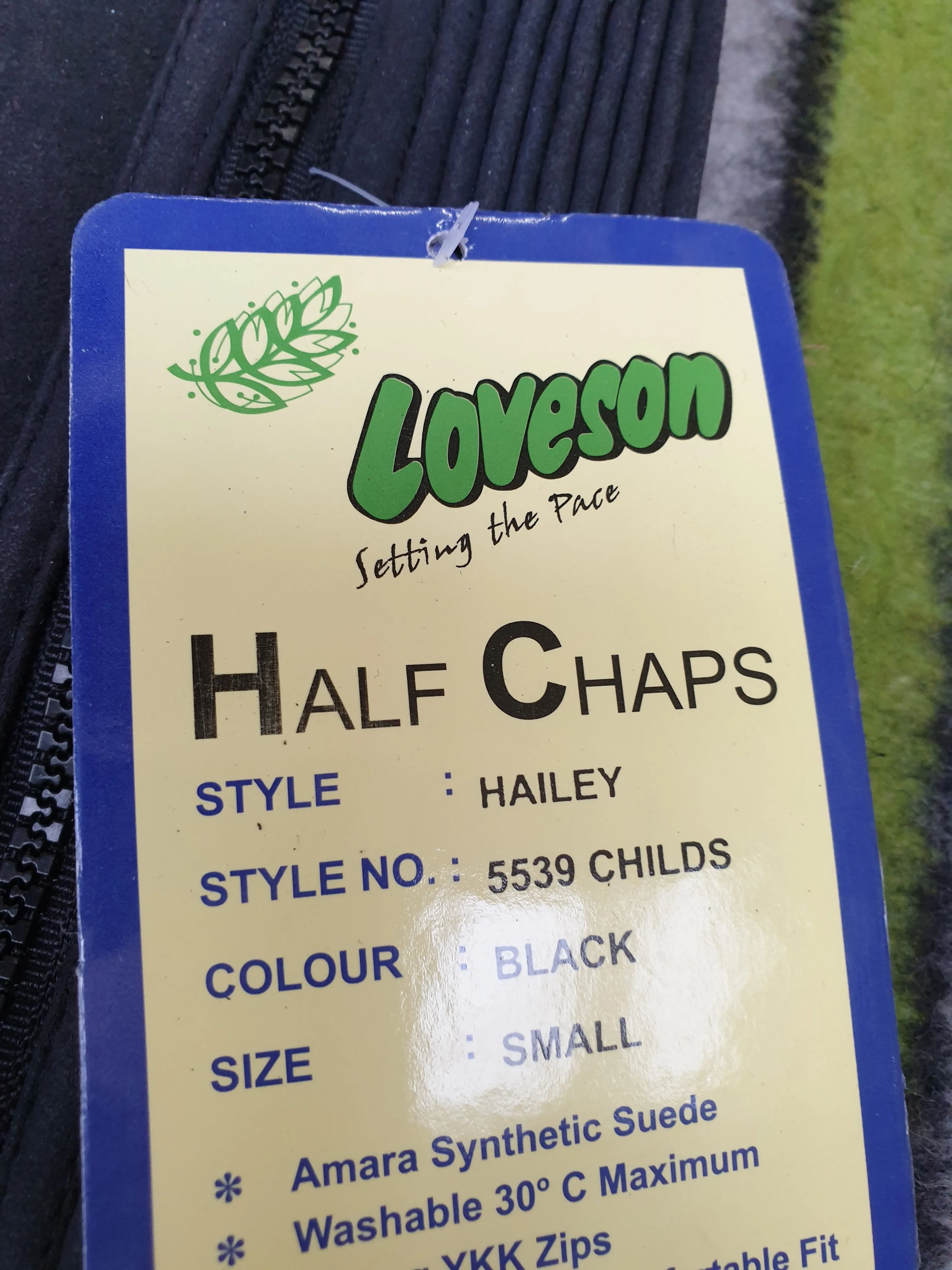 NEW loveson chaps, black childs small, suede