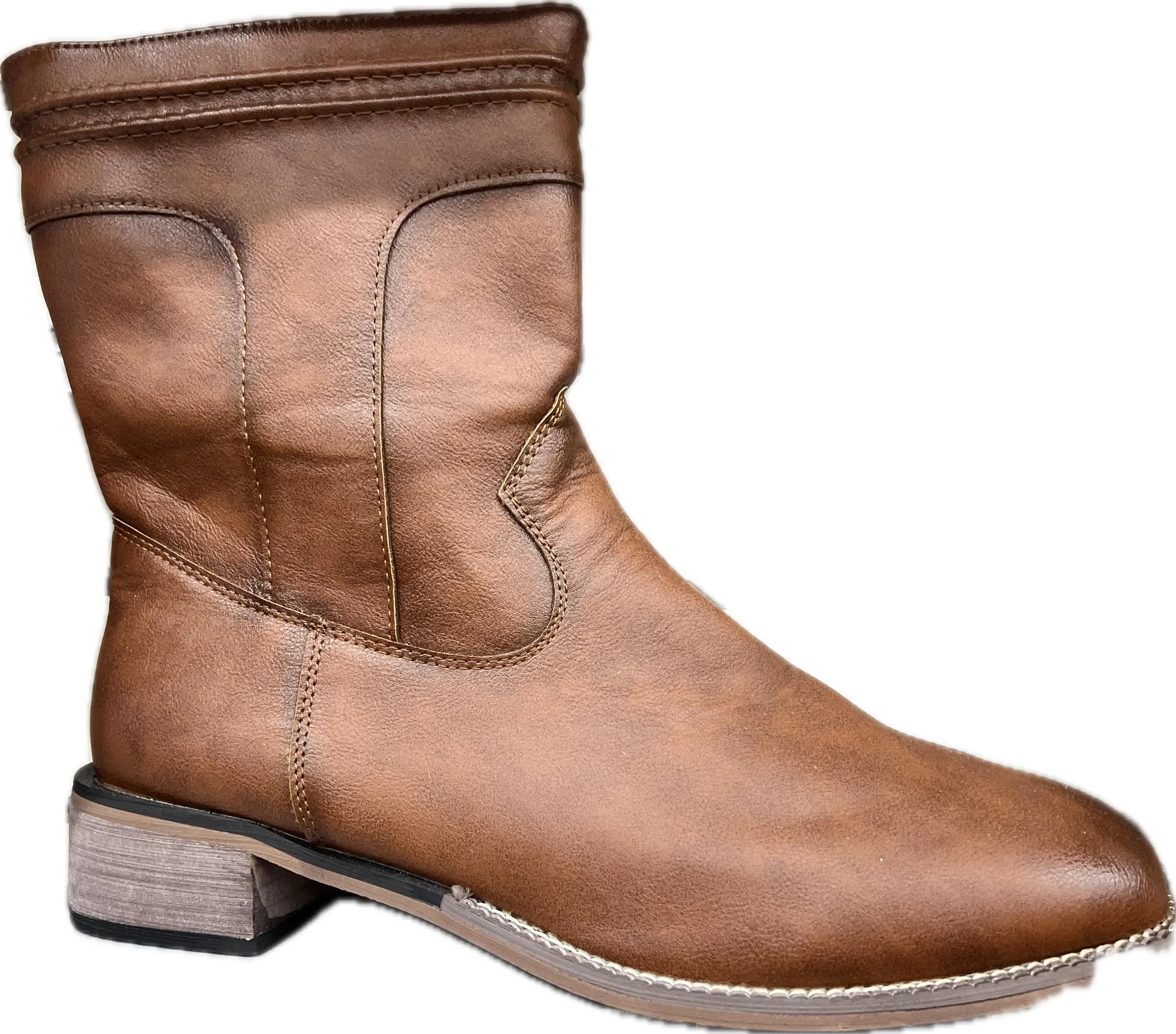 New Men Zip Side Western Boots mid calf ultra soft faux leather brown! Sz 11