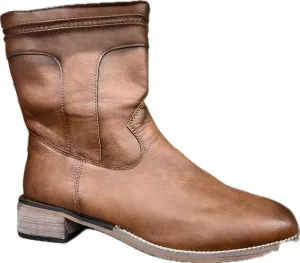 New Men Zip Side Western Boots mid calf ultra soft faux leather brown! Sz 11