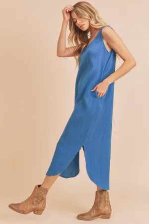 New Summer Stylish Round Neck Midi Tank Dress with Pockets For Women -  Comfortable for Casual & Everyday Wear