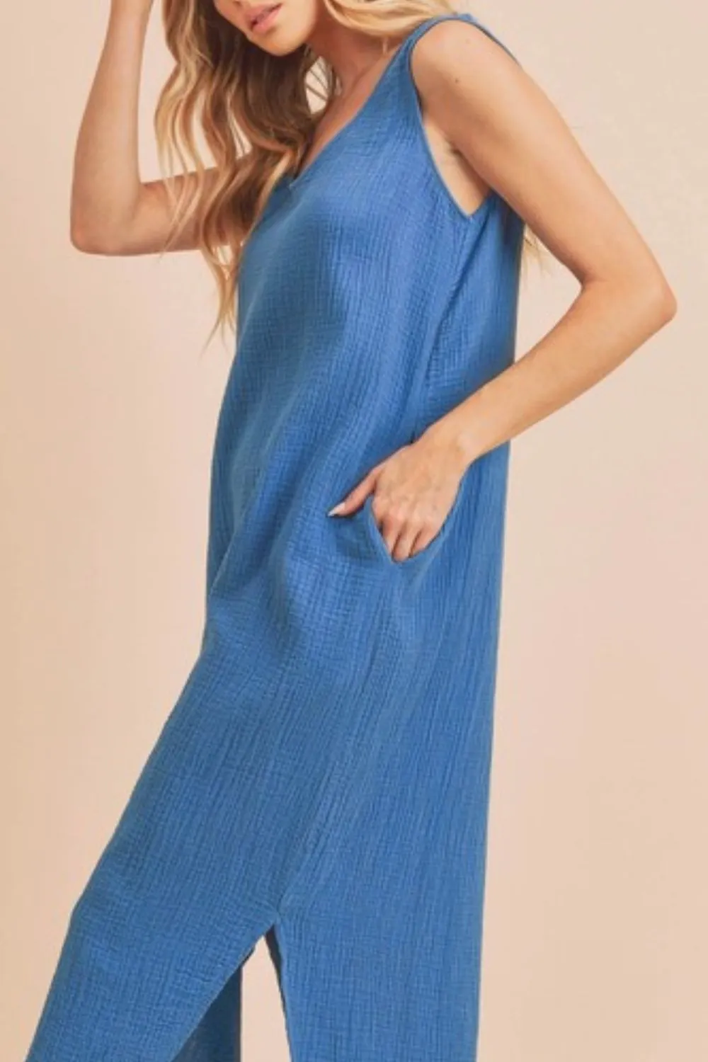 New Summer Stylish Round Neck Midi Tank Dress with Pockets For Women -  Comfortable for Casual & Everyday Wear