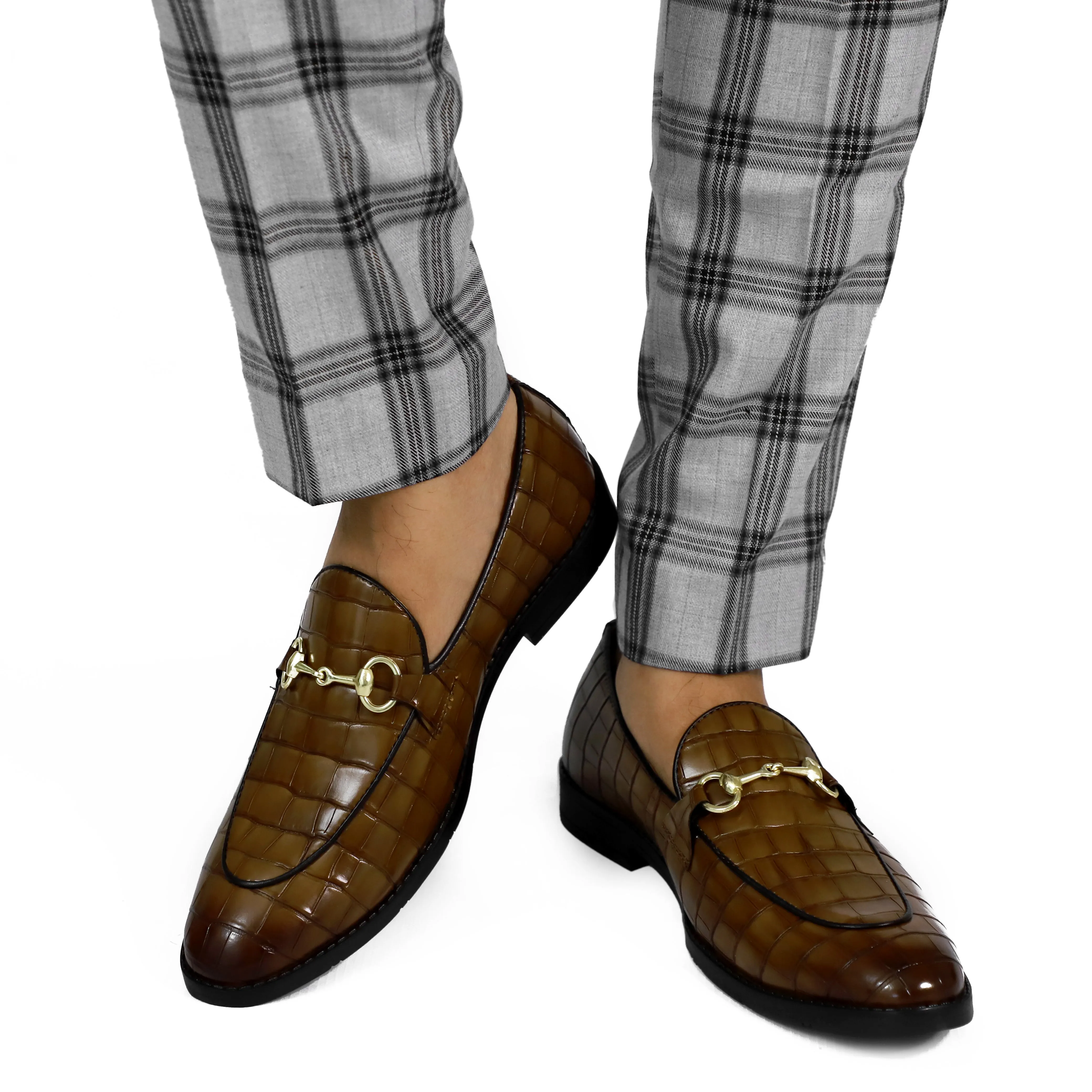 NICHE Brown Croc Horsebit Loafers