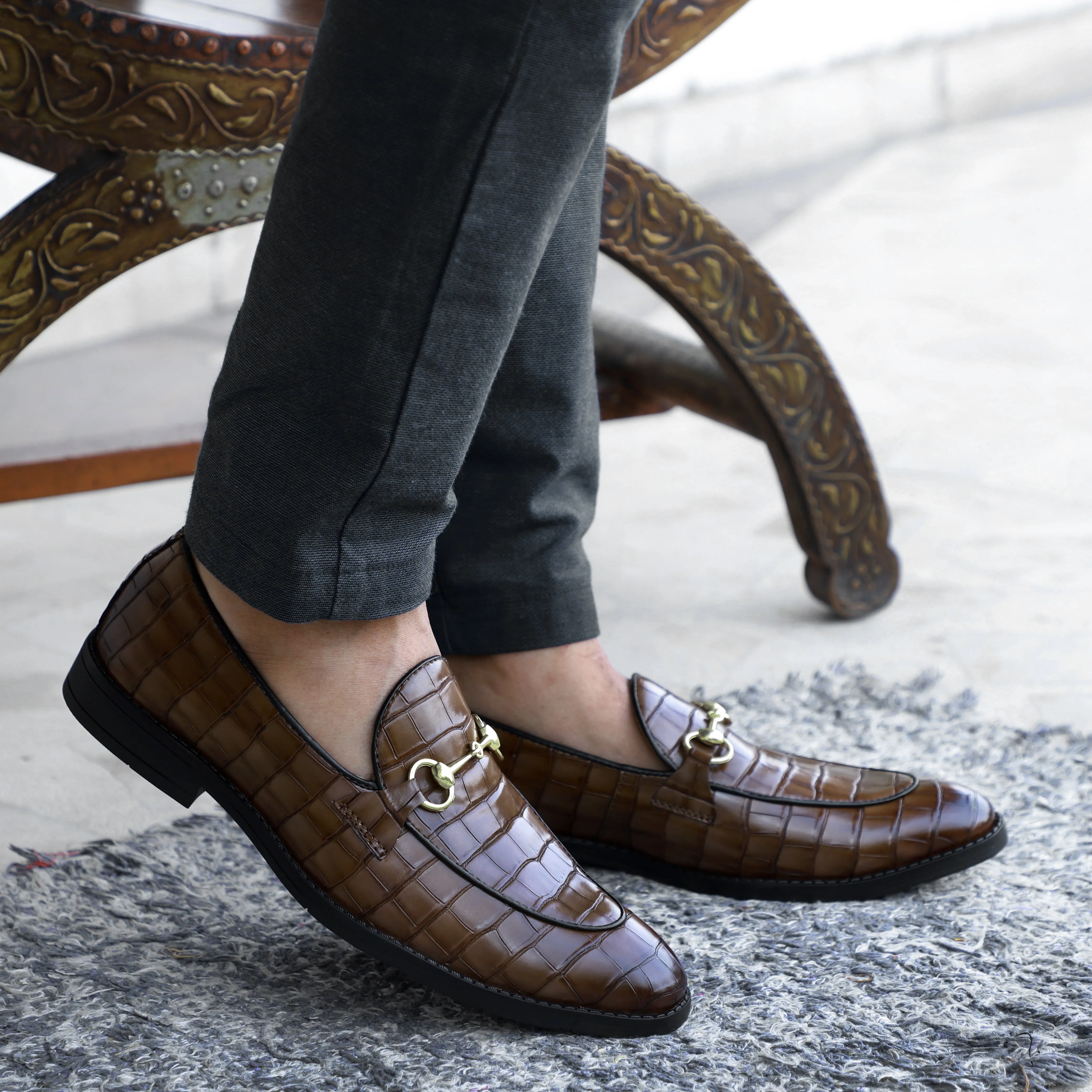 NICHE Brown Croc Horsebit Loafers