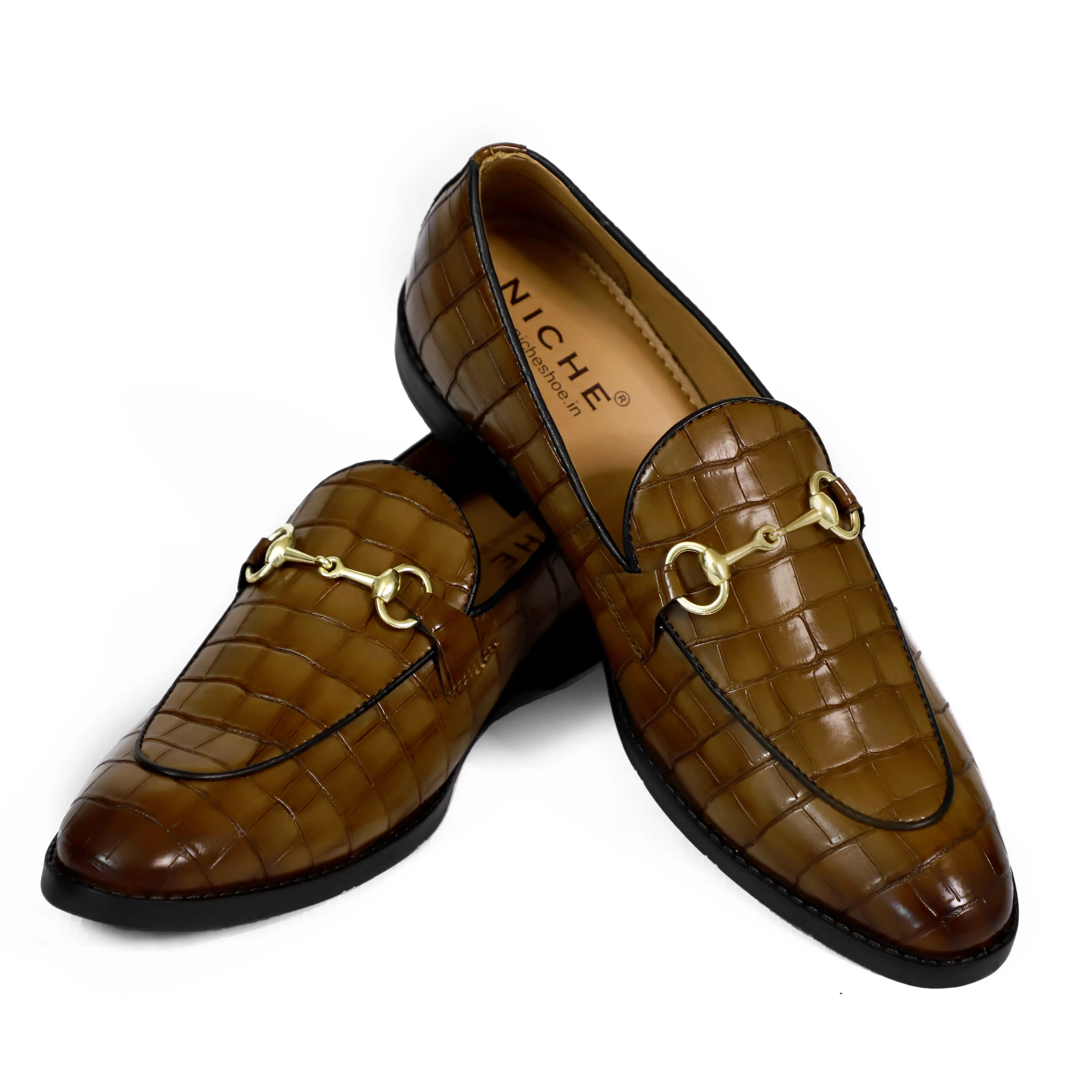 NICHE Brown Croc Horsebit Loafers