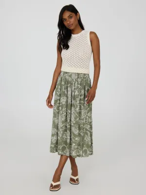 Paisley Crinkle Gauze Midi Skirt With Pockets