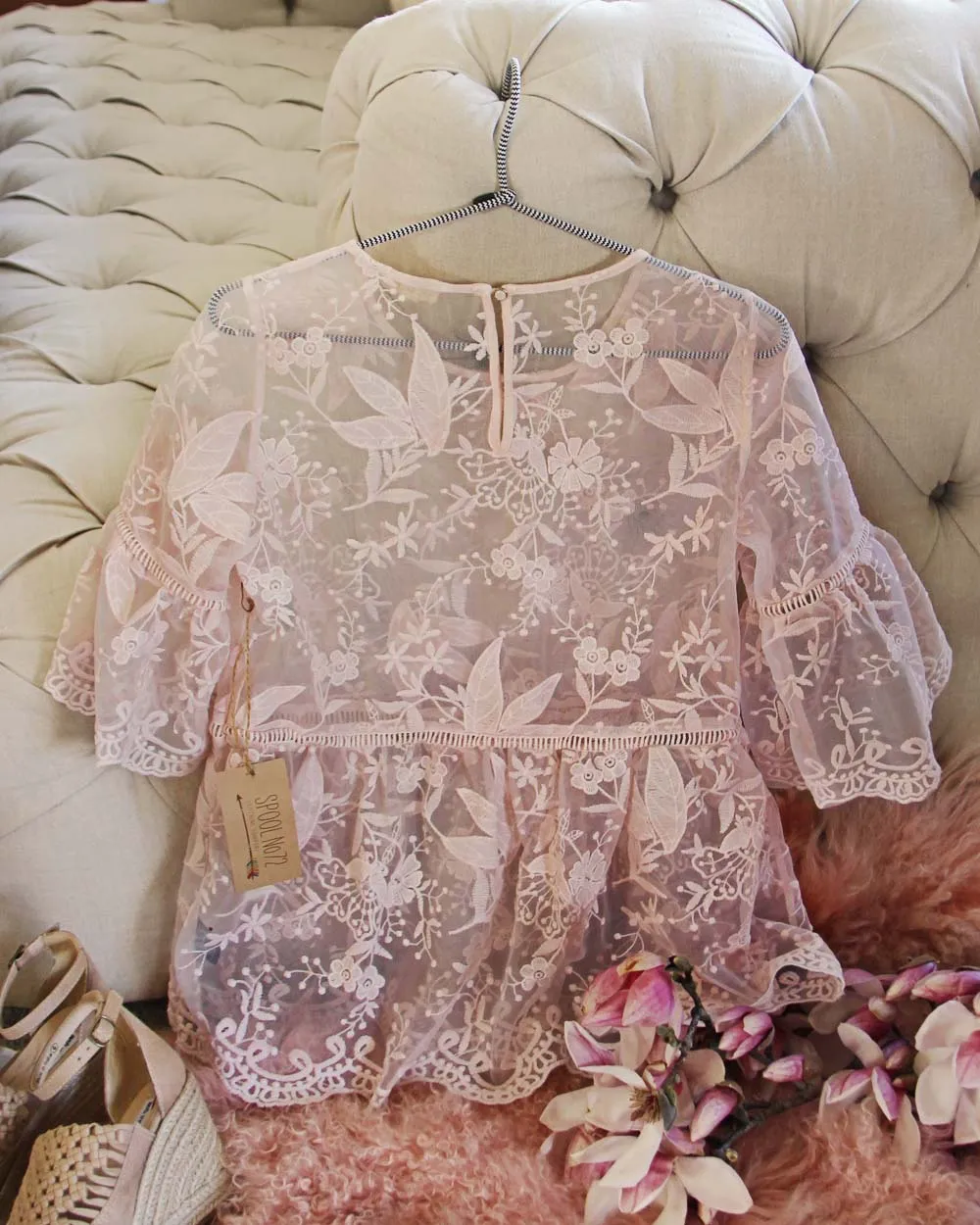 Pink Abalone Lace Top
