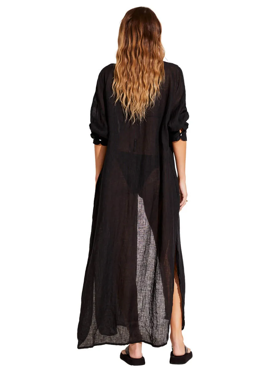 Playa Caftan In EcoLinen Black