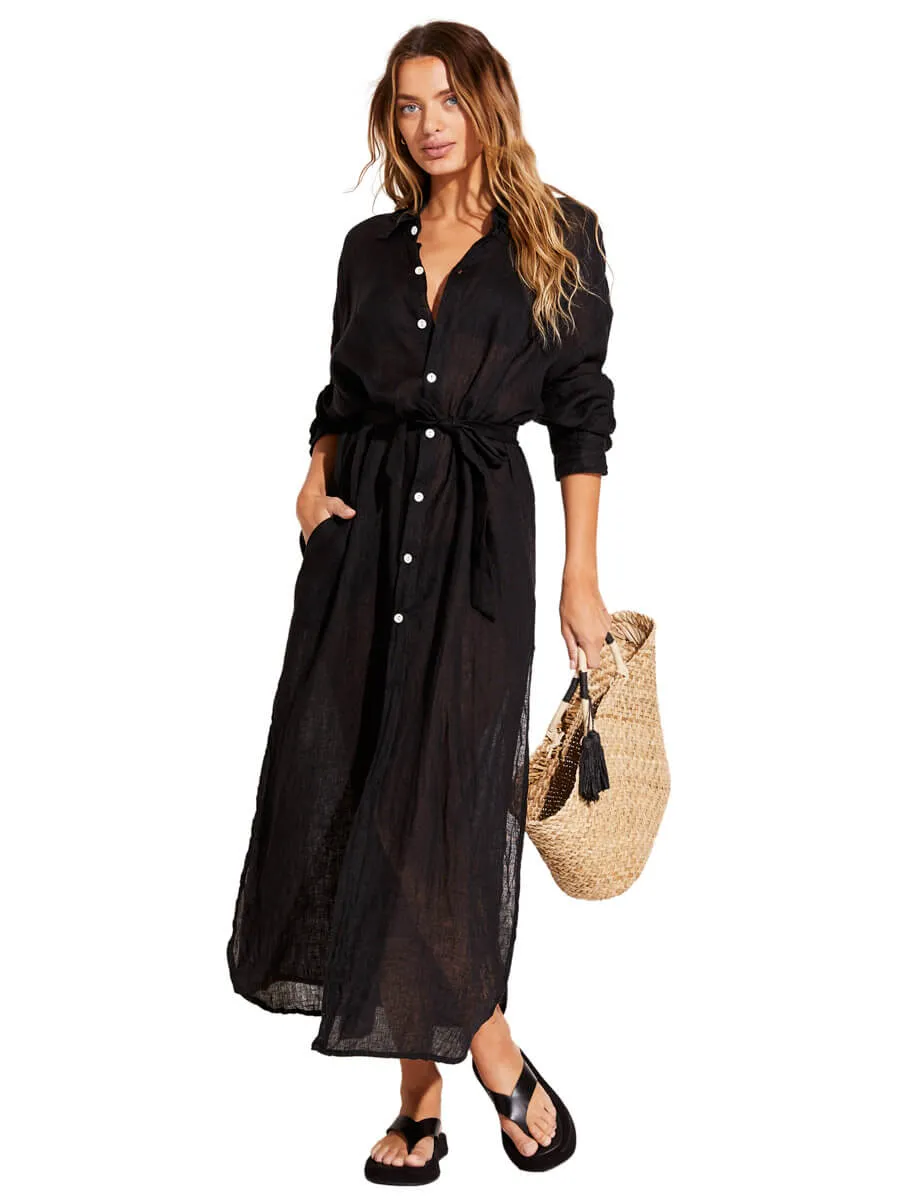 Playa Caftan In EcoLinen Black