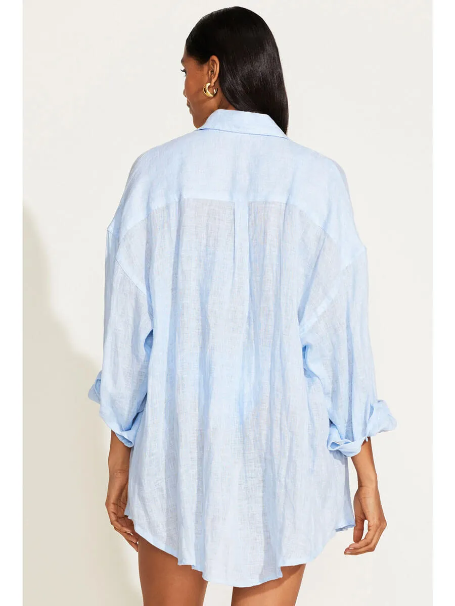 Playa Linen Boyfriend Shirt in Celeste EcoLinen