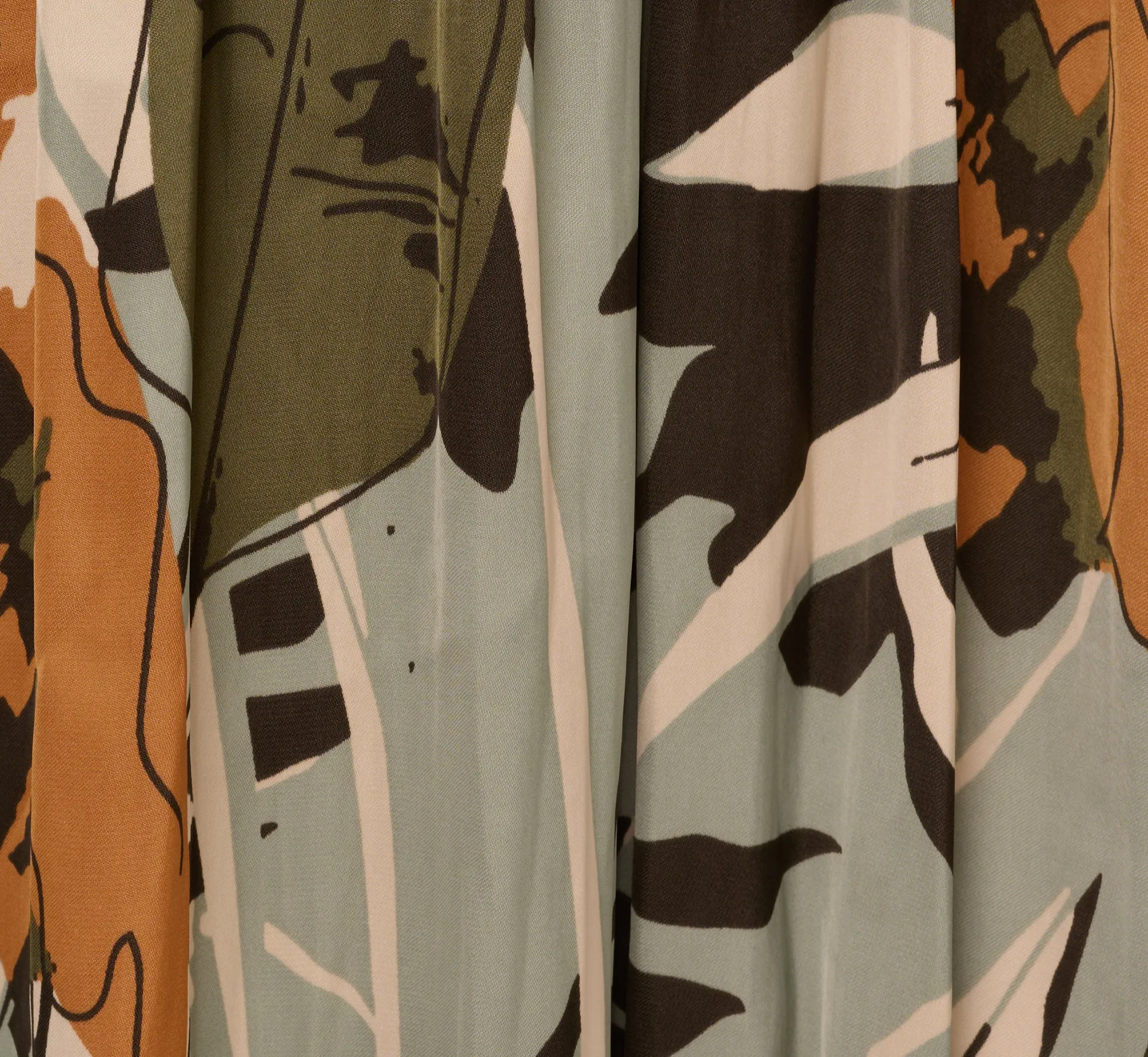 Printed Side Slit A Line Midi Skirt In Dusty Seamist Abstract Palm