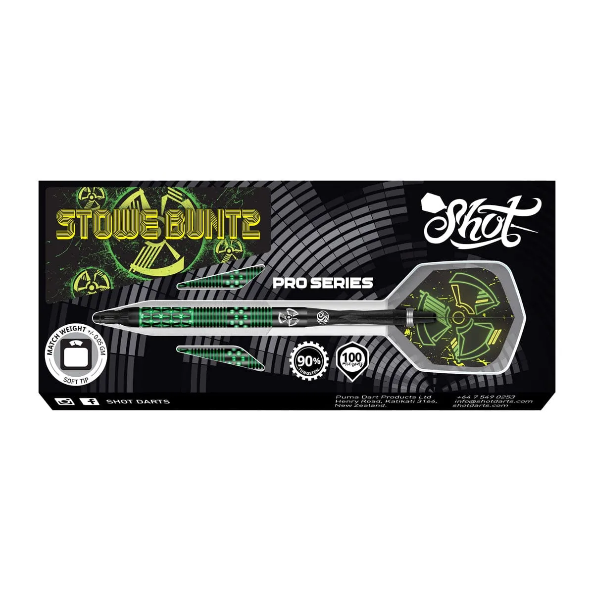 Pro Series–Stowe Buntz 2.0 Black Ti Soft Tip Dart Set-90% Tungsten Barrels