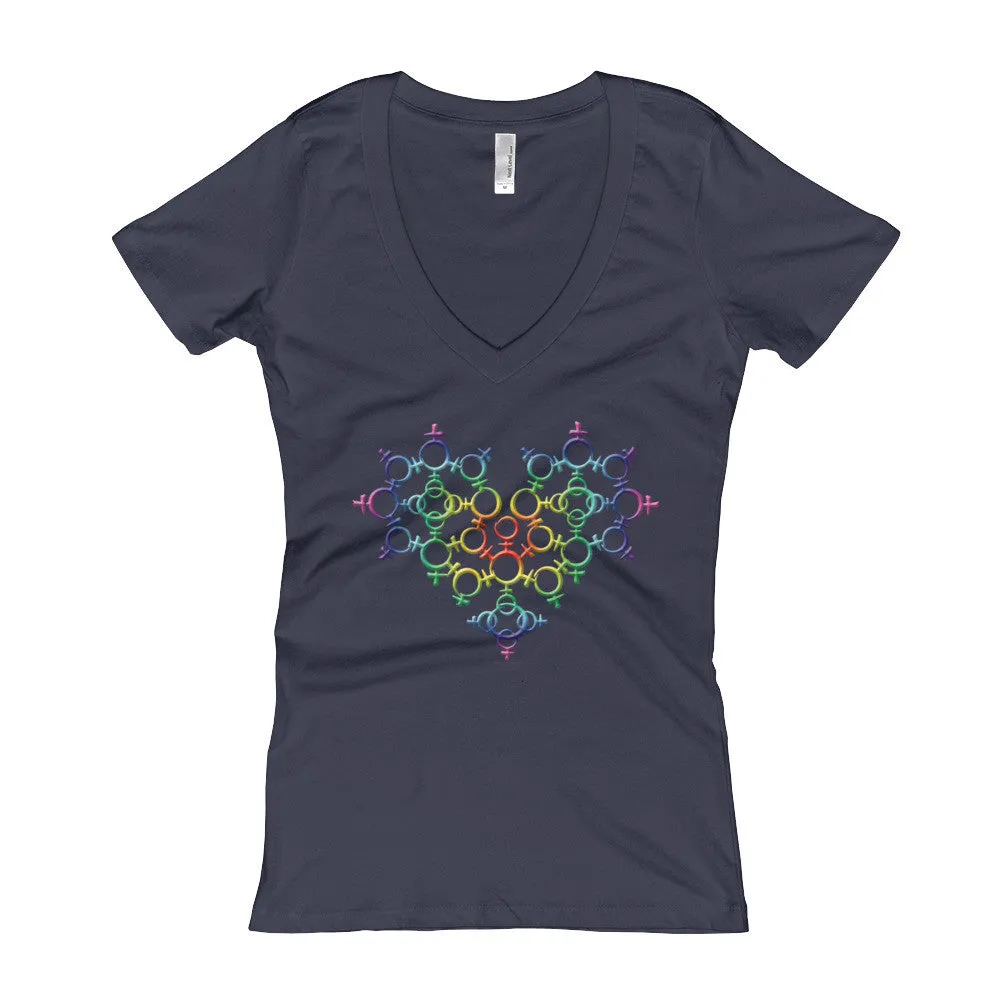 Rainbow Venus Heart Fitted V-Neck T-Shirt