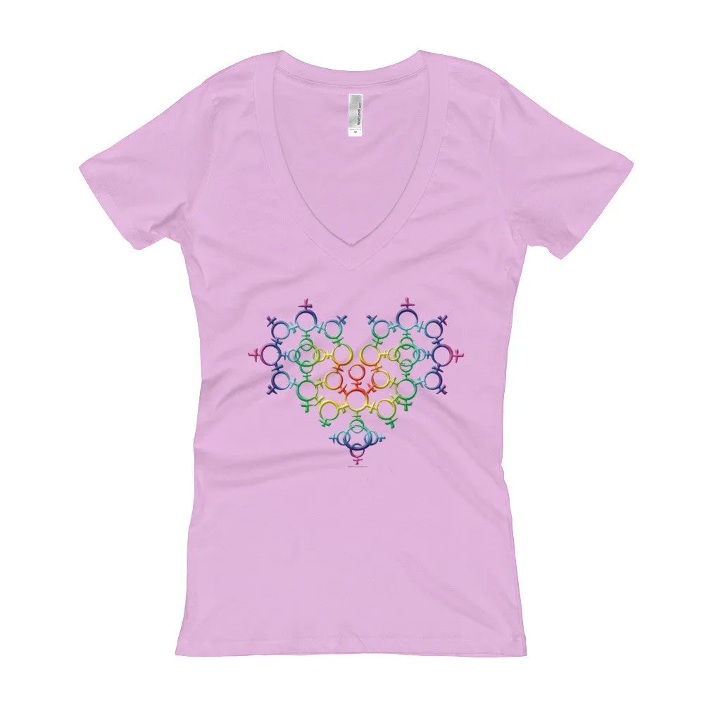 Rainbow Venus Heart Fitted V-Neck T-Shirt