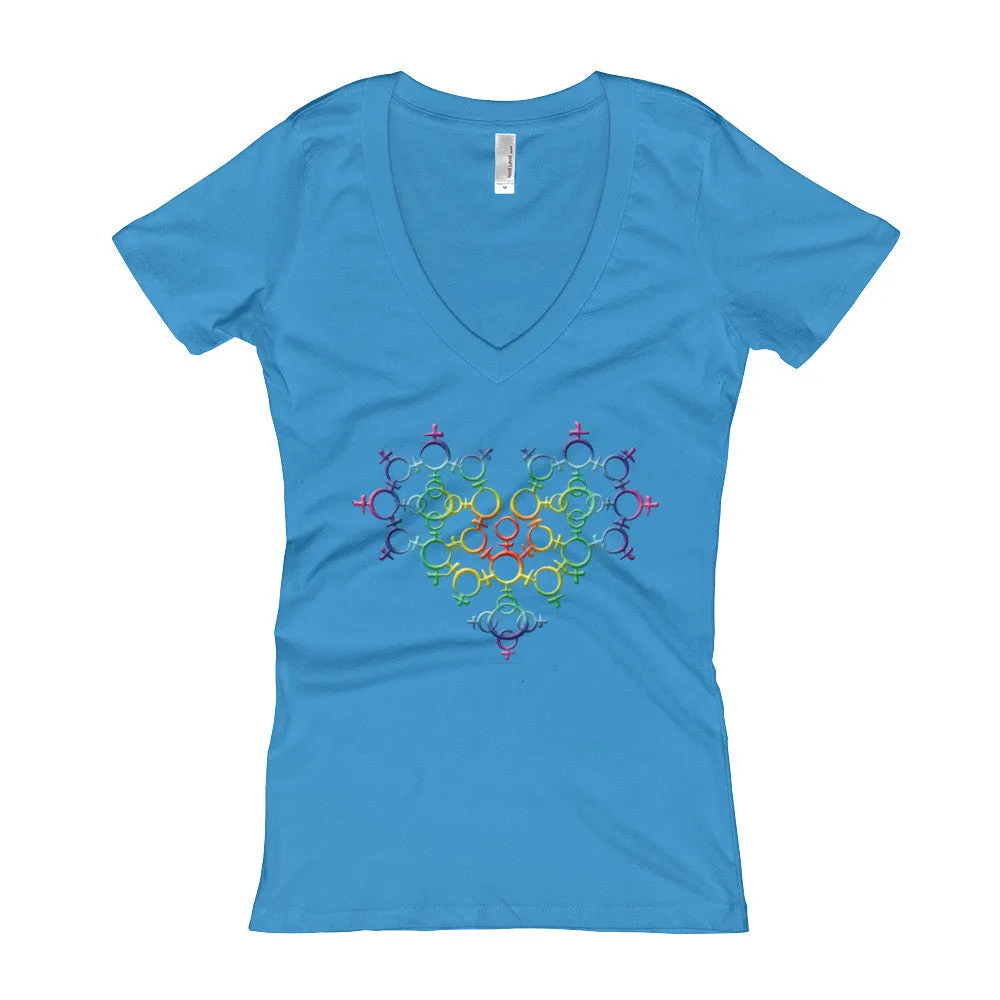 Rainbow Venus Heart Fitted V-Neck T-Shirt