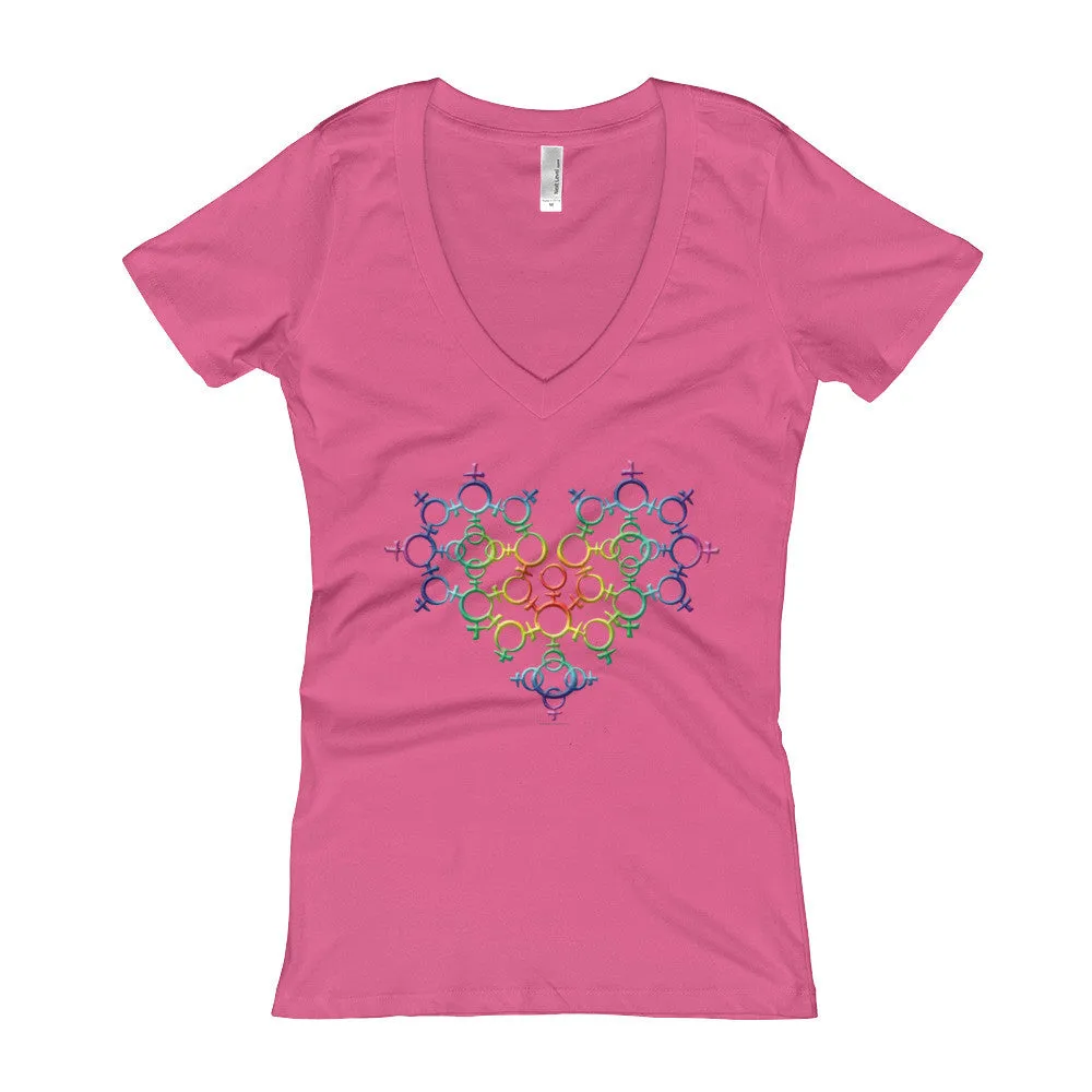 Rainbow Venus Heart Fitted V-Neck T-Shirt