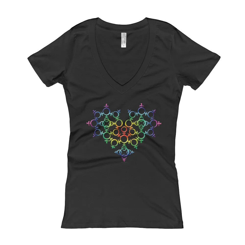 Rainbow Venus Heart Fitted V-Neck T-Shirt