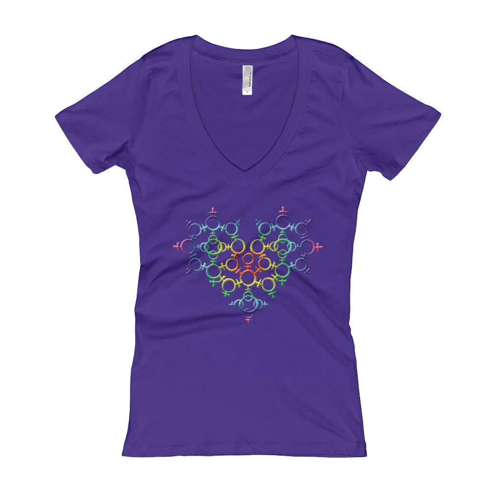 Rainbow Venus Heart Fitted V-Neck T-Shirt
