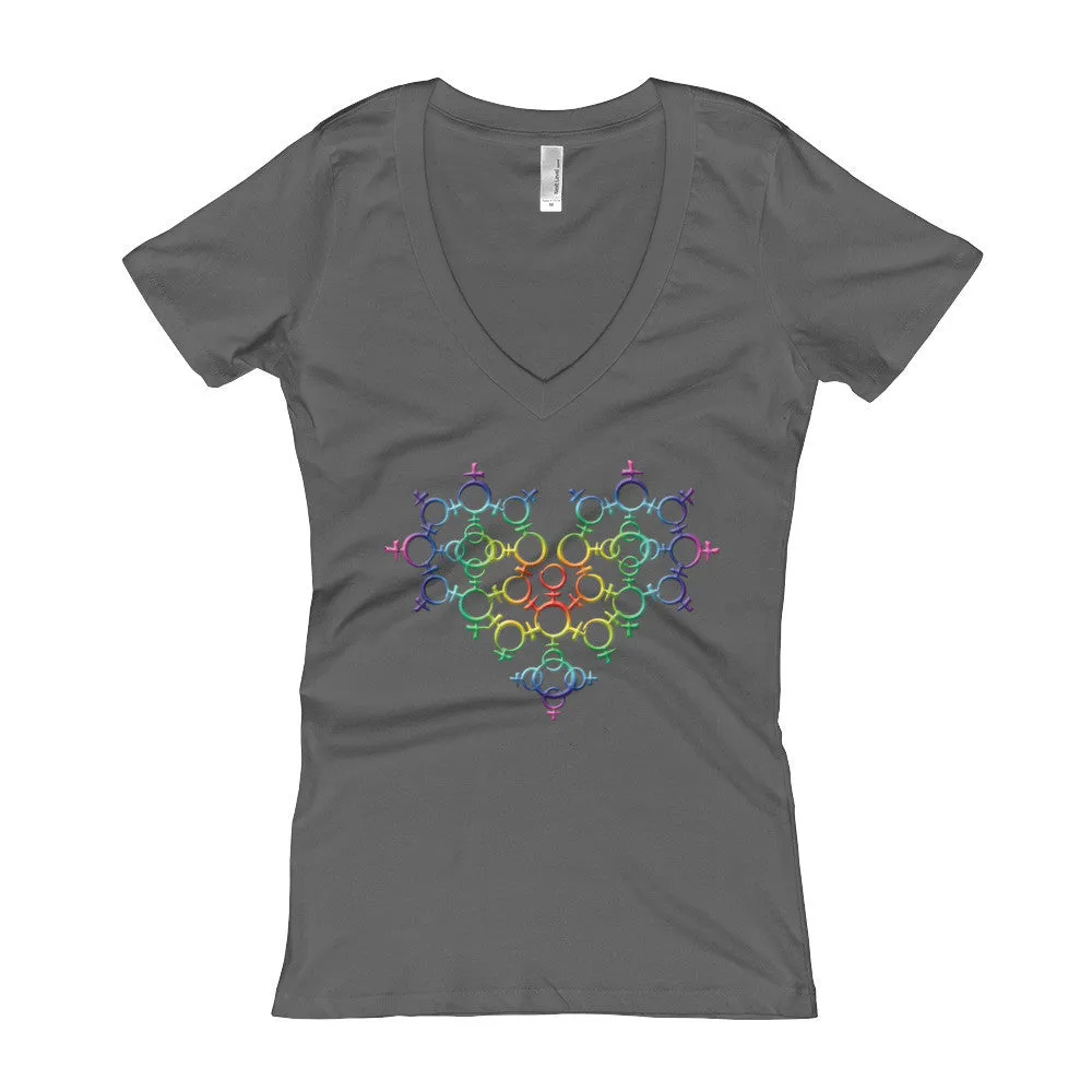 Rainbow Venus Heart Fitted V-Neck T-Shirt