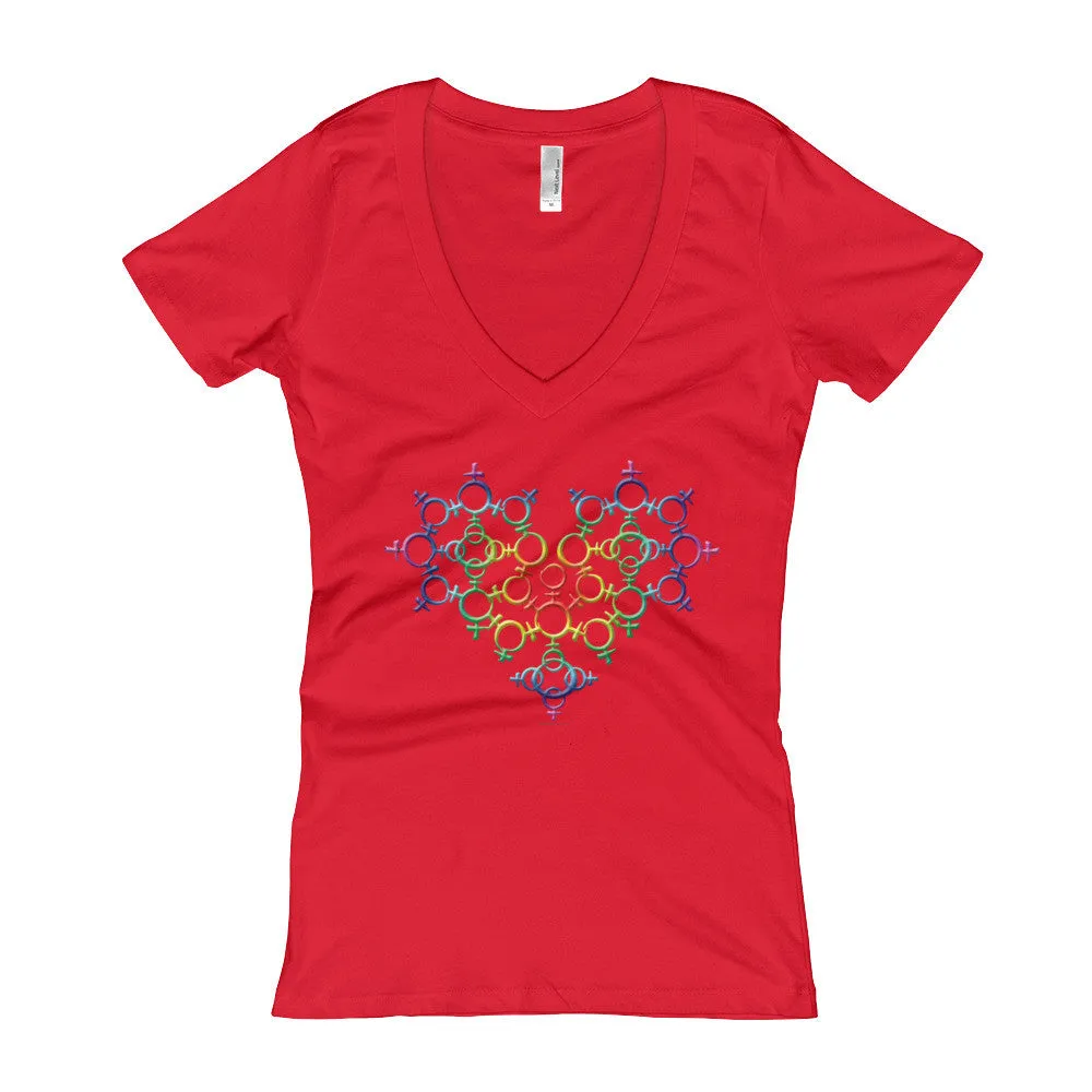 Rainbow Venus Heart Fitted V-Neck T-Shirt