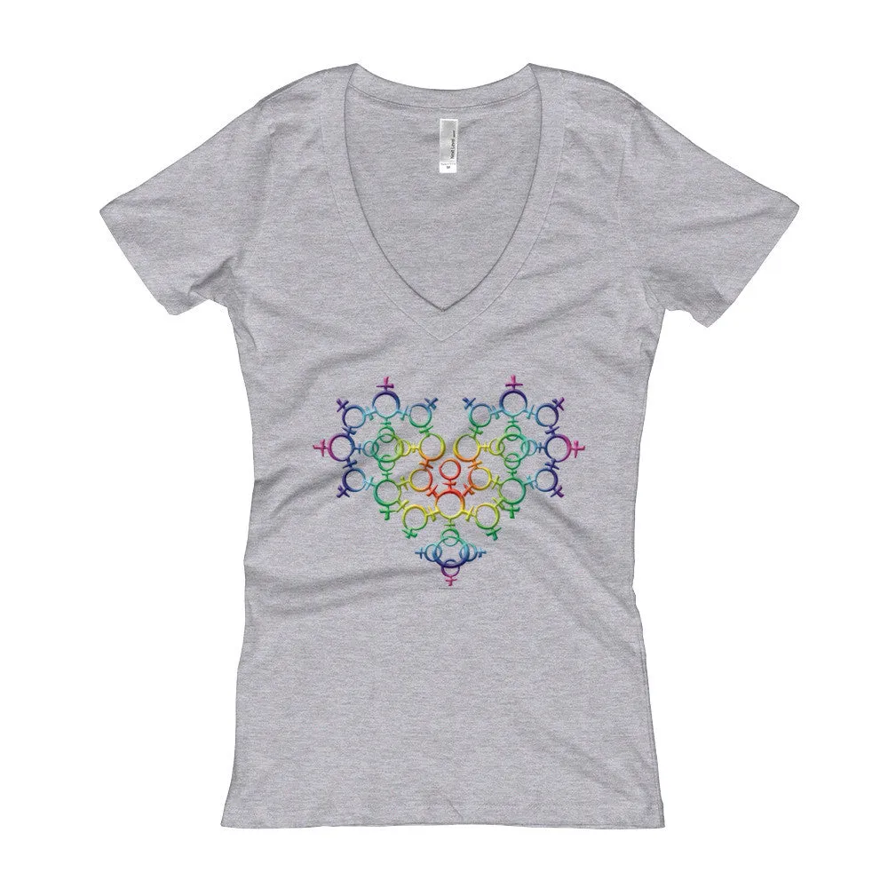 Rainbow Venus Heart Fitted V-Neck T-Shirt