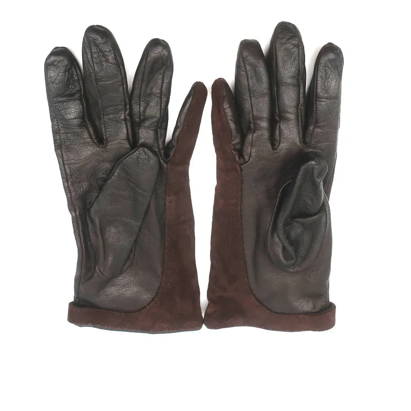 Ralph Lauren Collection Gloves Silk-Lined Dark Brown Suede & Leather Size Small