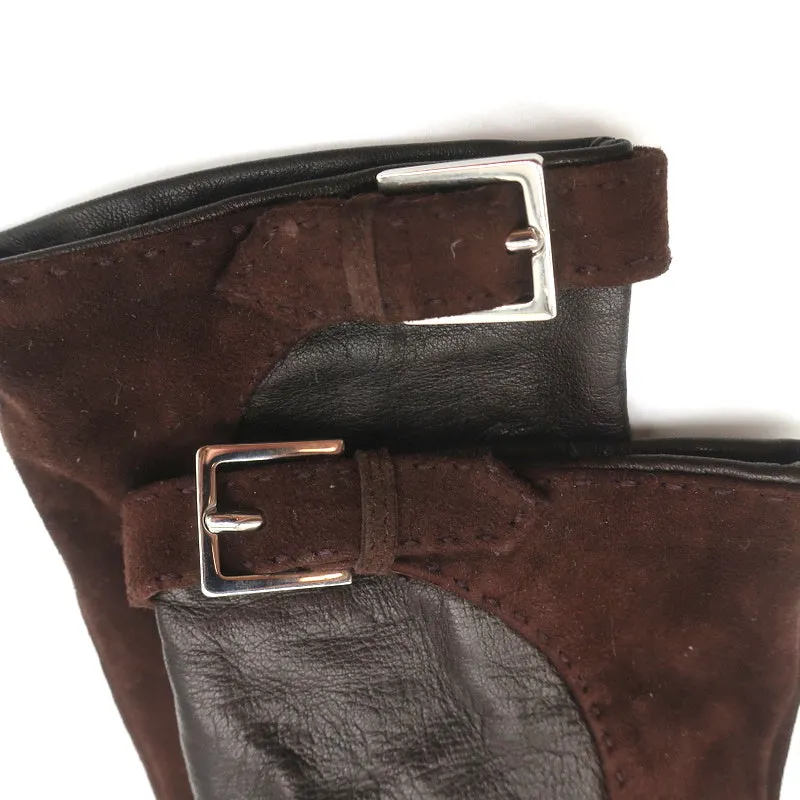 Ralph Lauren Collection Gloves Silk-Lined Dark Brown Suede & Leather Size Small