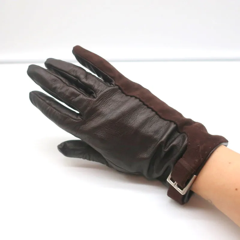 Ralph Lauren Collection Gloves Silk-Lined Dark Brown Suede & Leather Size Small