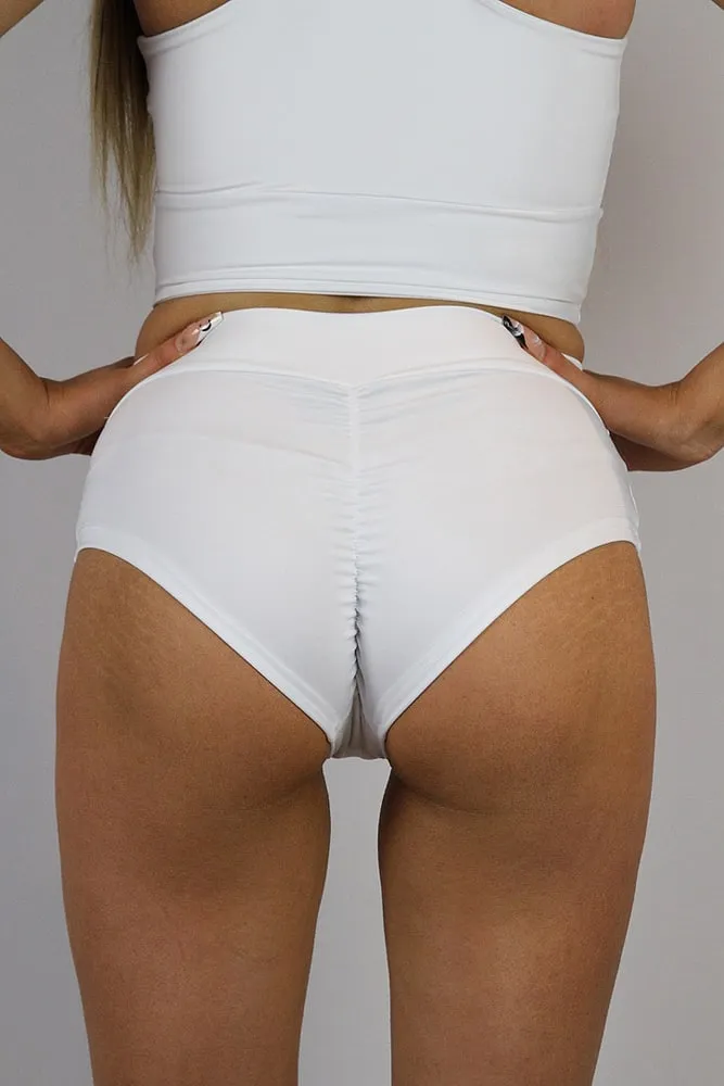 Rarr Mid Waisted Brazil Scrunchie Bum Shorts - Matte White