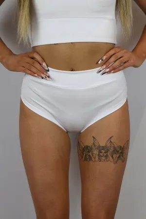 Rarr Mid Waisted Brazil Scrunchie Bum Shorts - Matte White
