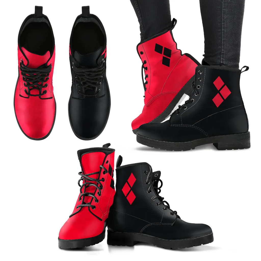 Right Red Left Black, Lace up Ankle Boots for Cosplay costumes