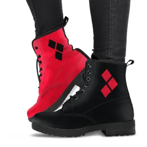 Right Red Left Black, Lace up Ankle Boots for Cosplay costumes